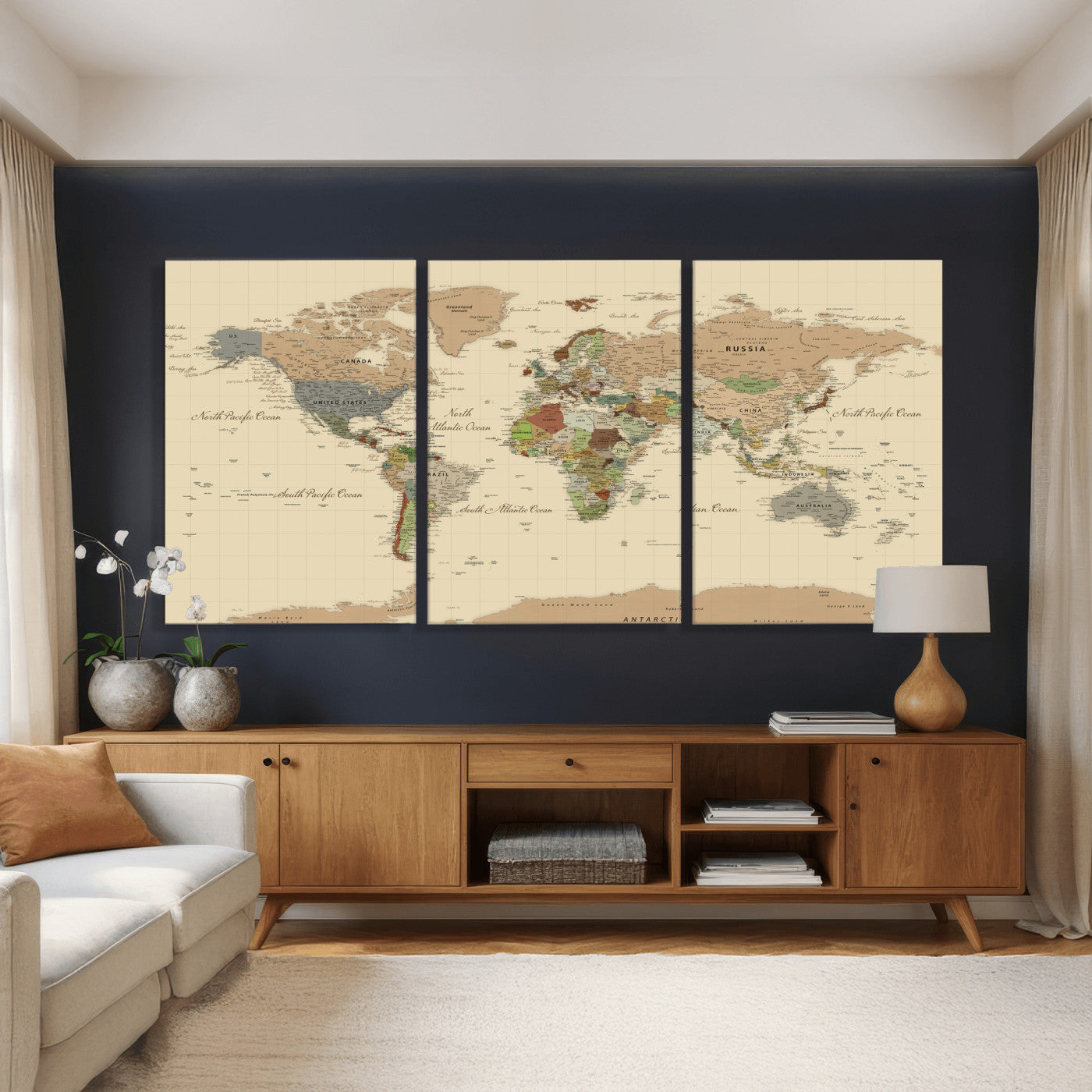 31407854-MGV-CV-36X24 - World Map Wall Art Canvas Print, Modern Decorative Framed Map Artwork Prints for Living Room, Office, Bedroom Wall Decor