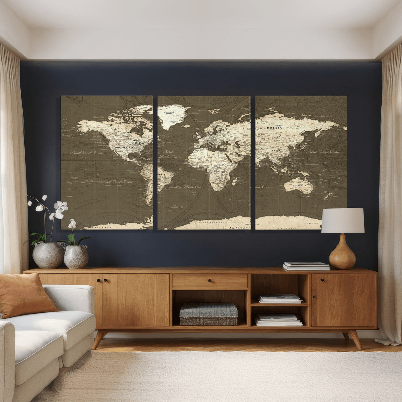 33202610-MGV-CV-36X24 - World Map Wall Art Canvas Print, Modern Decorative Framed Map Artwork Prints for Living Room, Office, Bedroom Wall Decor