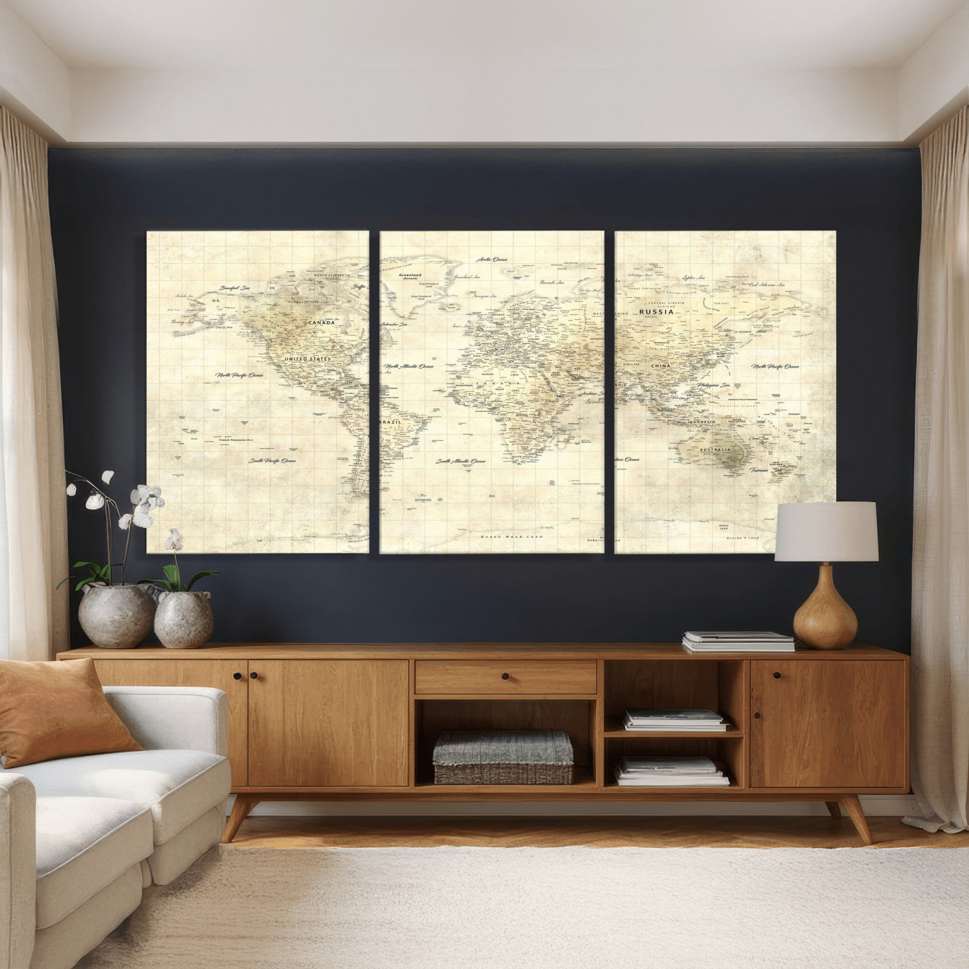 17101439-MGV-CV-36X24 - World Map Wall Art Canvas Print, Modern Decorative Framed Map Artwork Prints for Living Room, Office, Bedroom Wall Decor