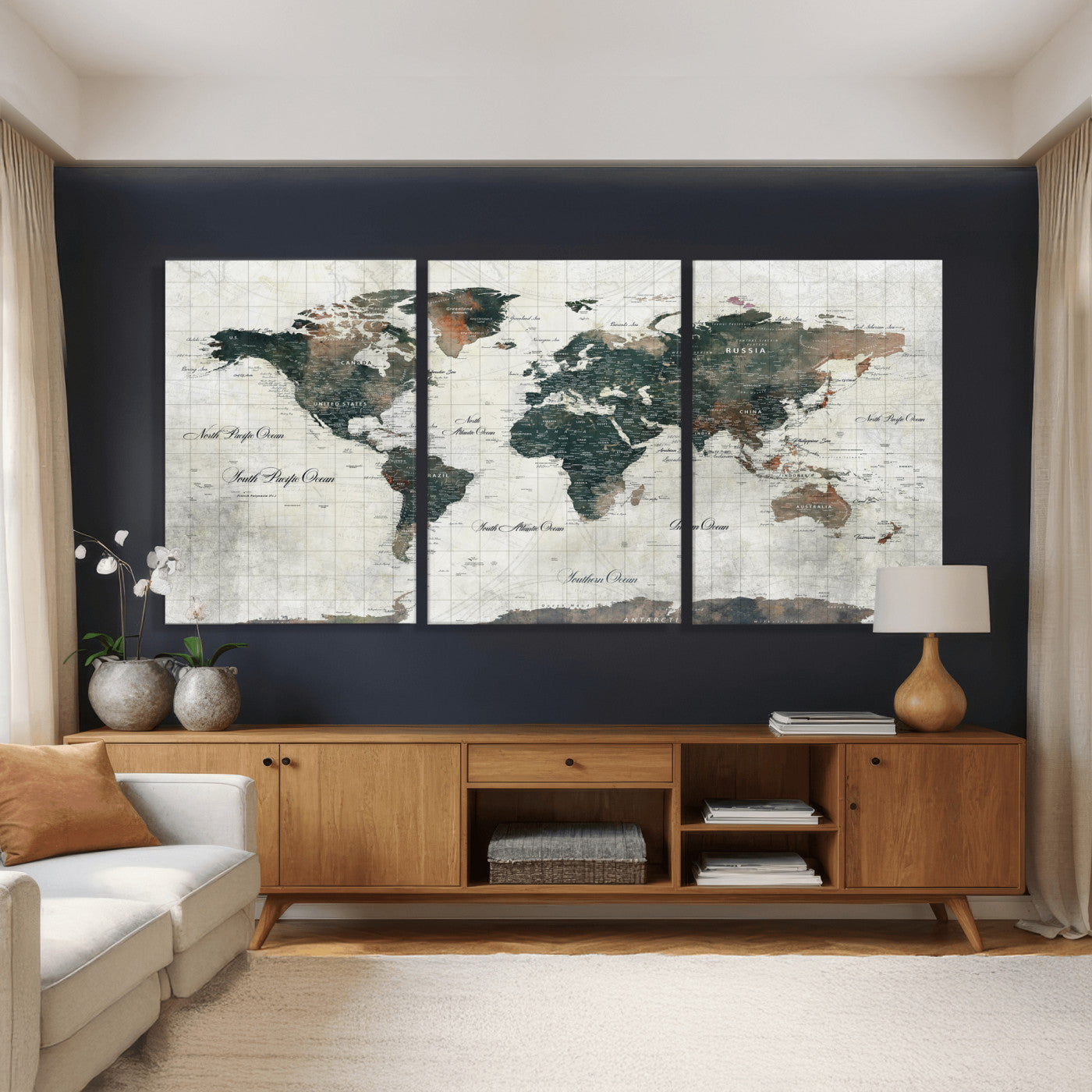 91179593-MGV-CV-36X24 - World Map Wall Art Canvas Print, Modern Decorative Framed Map Artwork Prints for Living Room, Office, Bedroom Wall Decor