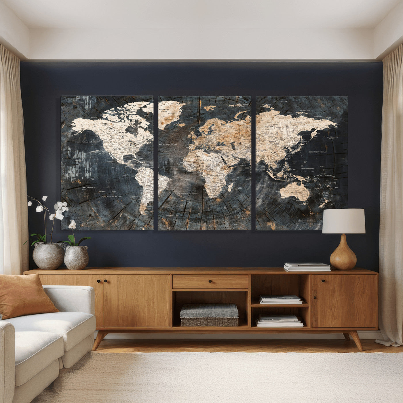 89162112-MGV-CV-36X24 - World Map Wall Art Canvas Print, Modern Decorative Framed Map Artwork Prints for Living Room, Office, Bedroom Wall Decor