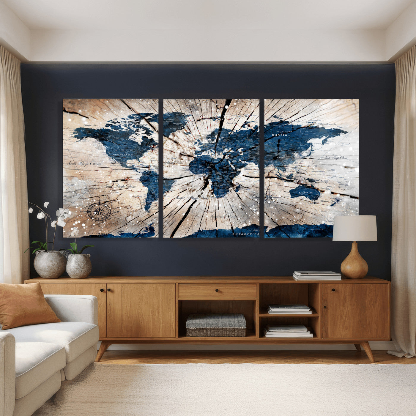 19478704-MGV-CV-36X24 - World Map Wall Art Canvas Print, Modern Decorative Framed Map Artwork Prints for Living Room, Office, Bedroom Wall Decor