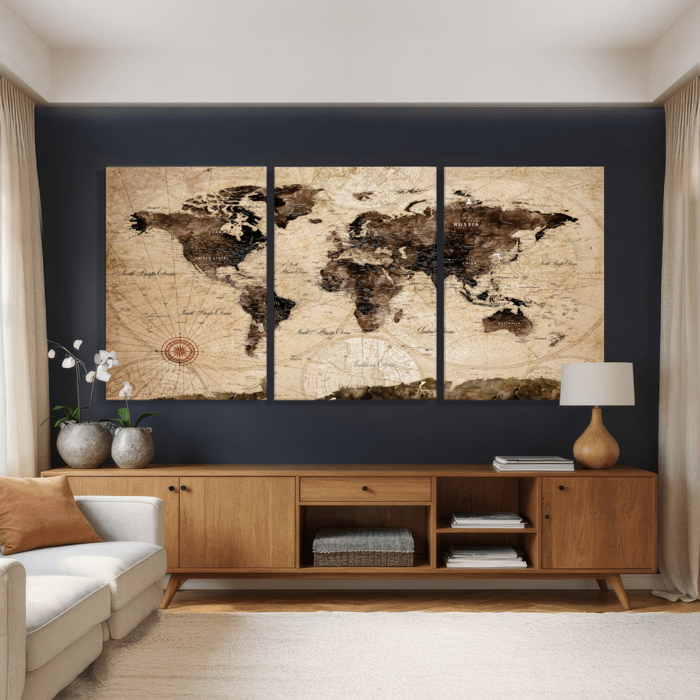 47657418-MGV-CV-36X24 - World Map Wall Art Canvas Print, Modern Decorative Framed Map Artwork Prints for Living Room, Office, Bedroom Wall Decor