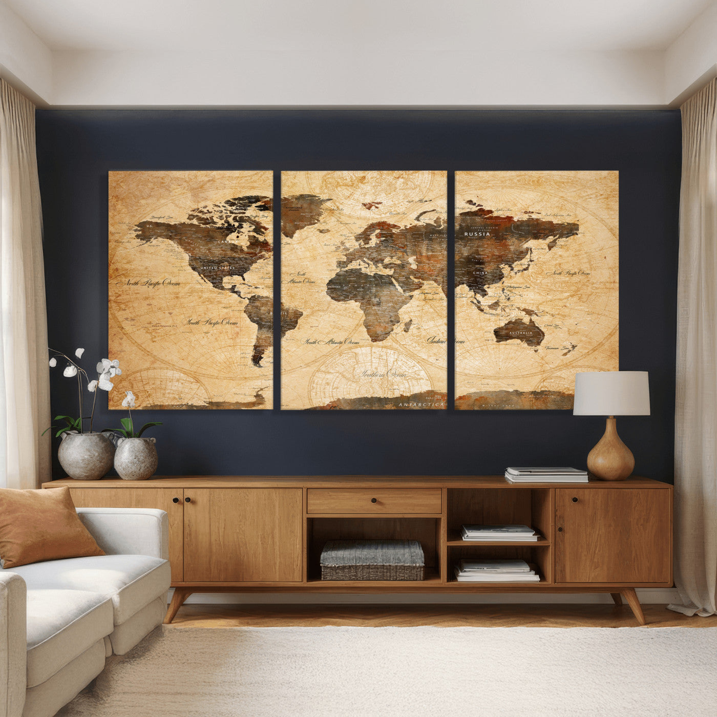 63156625-MGV-CV-36X24 - World Map Wall Art Canvas Print, Modern Decorative Framed Map Artwork Prints for Living Room, Office, Bedroom Wall Decor