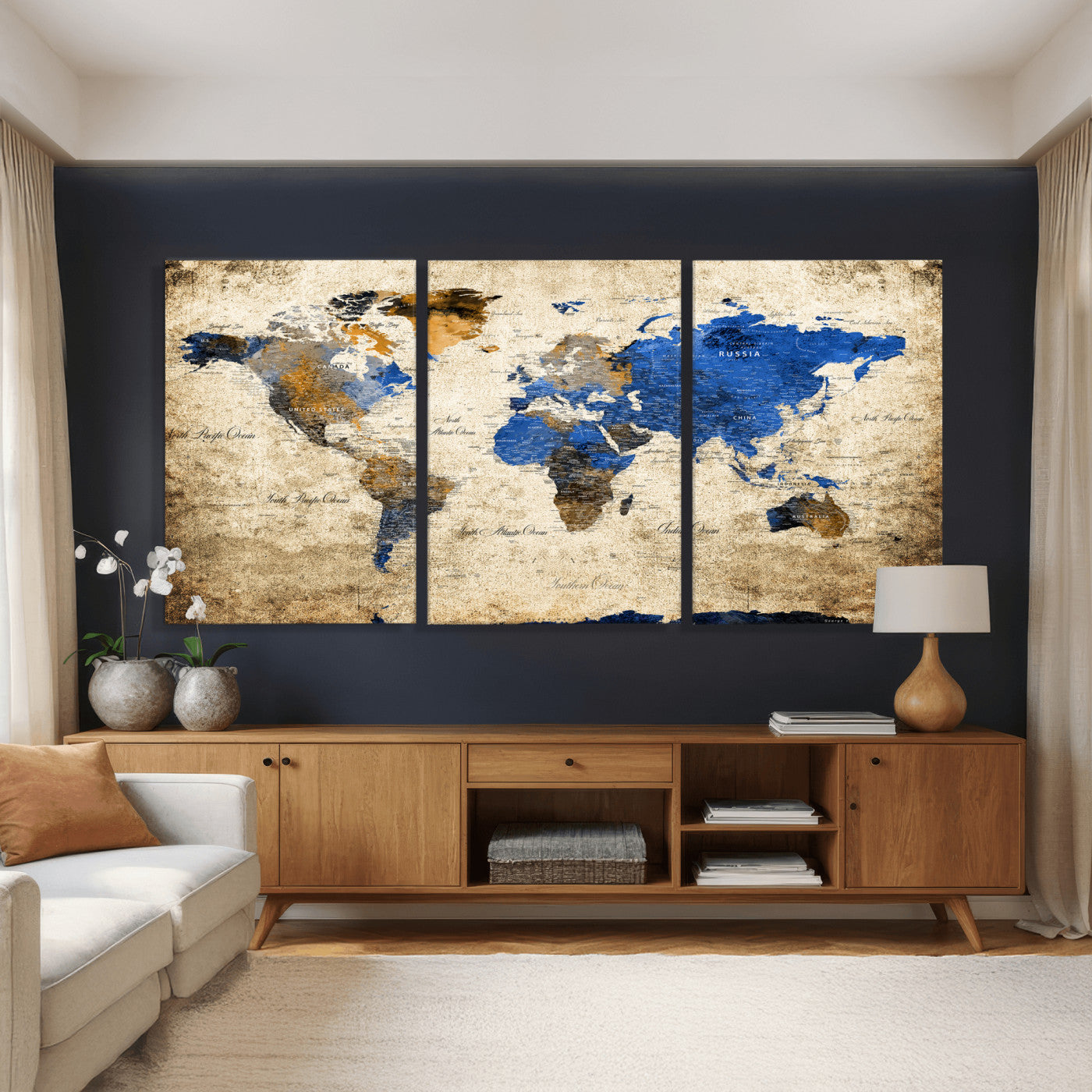 27314341-MGV-CV-36X24 - World Map Wall Art Canvas Print, Modern Decorative Framed Map Artwork Prints for Living Room, Office, Bedroom Wall Decor