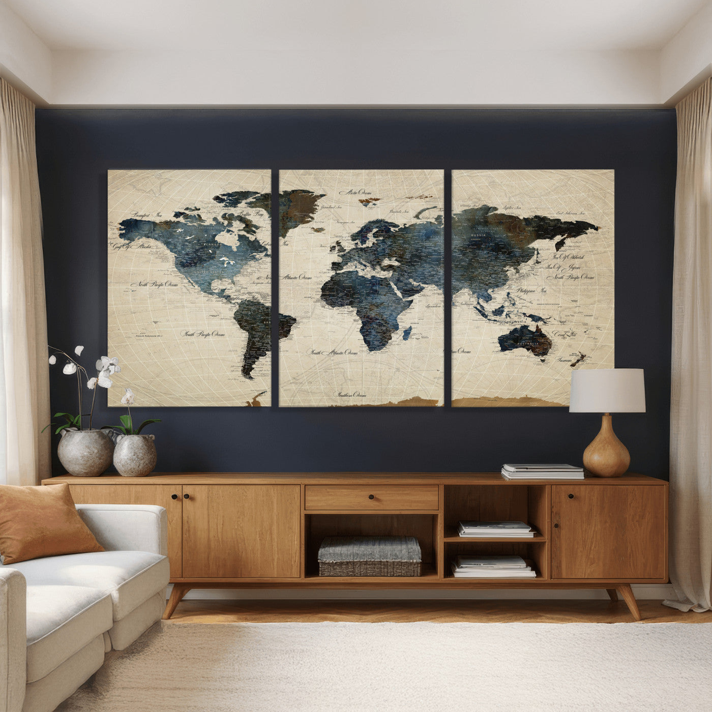 72927803-MGV-CV-36X24 - World Map Wall Art Canvas Print, Modern Decorative Framed Map Artwork Prints for Living Room, Office, Bedroom Wall Decor