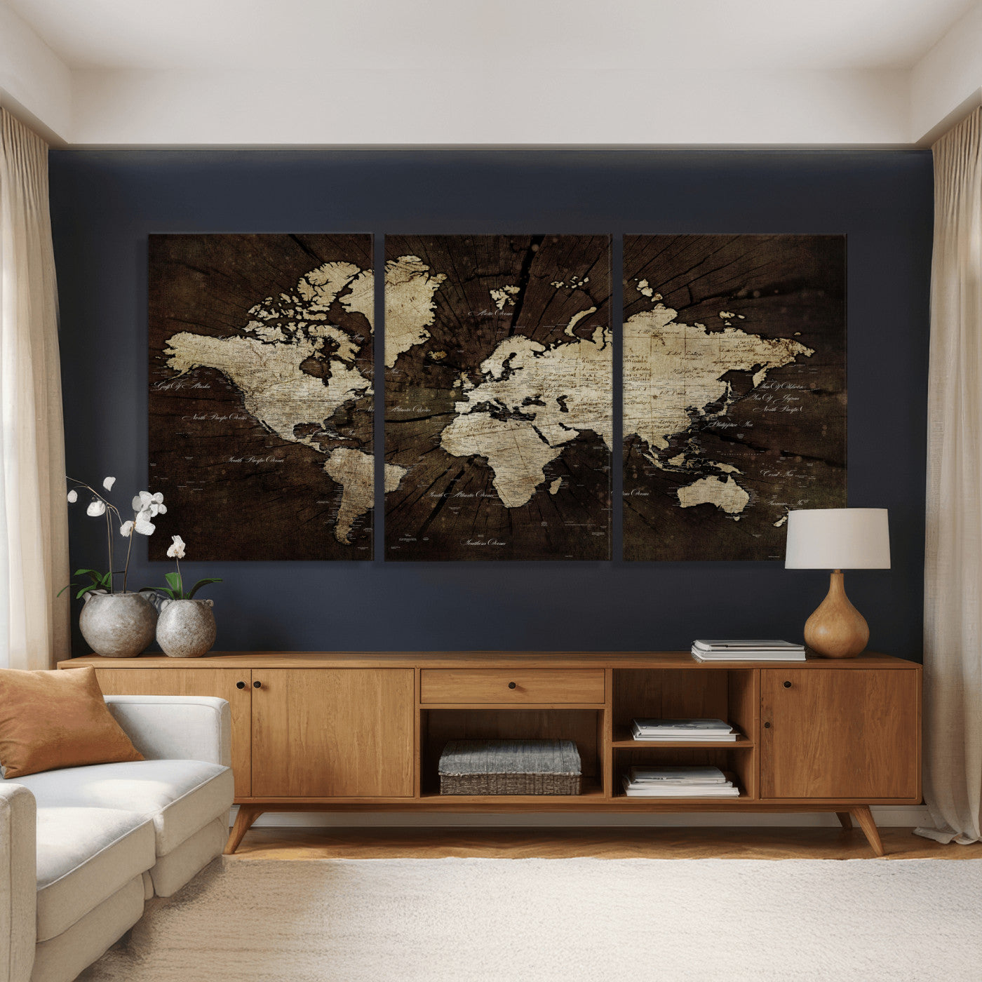 40991509-MGV-CV-36X24 - World Map Wall Art Canvas Print, Modern Decorative Framed Map Artwork Prints for Living Room, Office, Bedroom Wall Decor