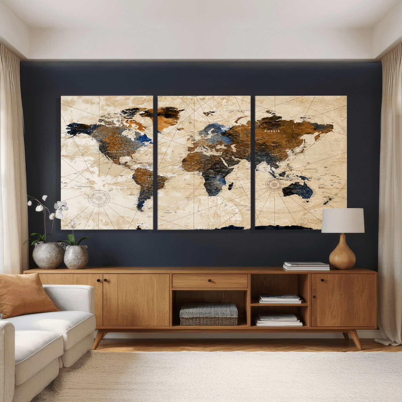 15727090-MGV-CV-36X24 - World Map Wall Art Canvas Print, Modern Decorative Framed Map Artwork Prints for Living Room, Office, Bedroom Wall Decor