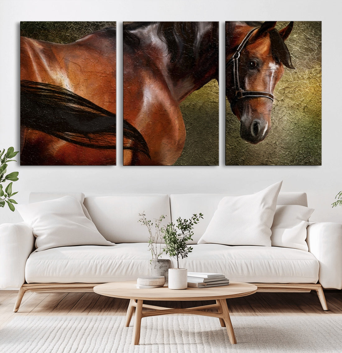 Majestic Brown Horse Wall Art Canvas Print, Framed Equestrian Artwork