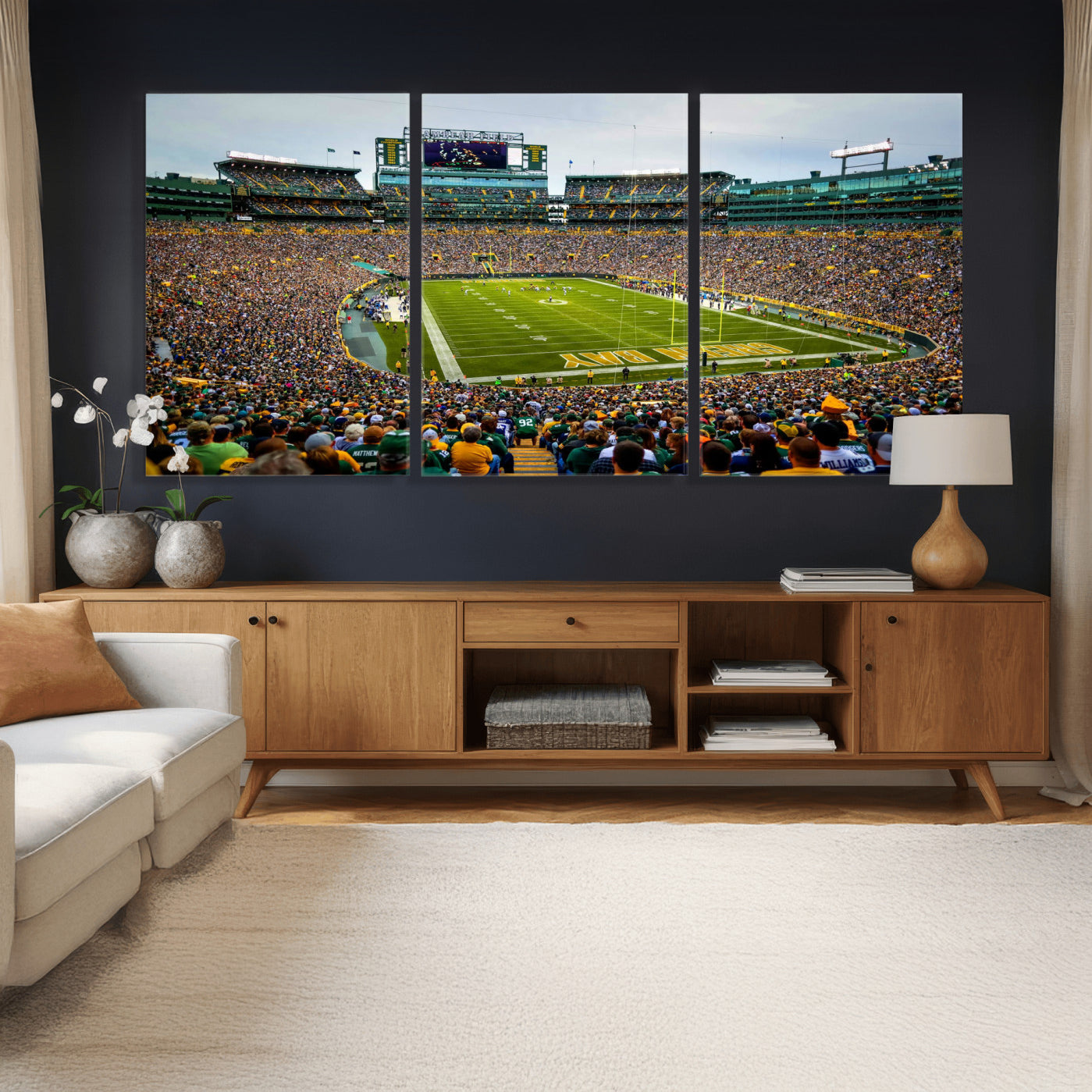 56521752-MGV-CV-36X24 - Green Bay Packers Stadium Wall Art Canvas Print, Lambeau Field Football Stadium Artwork, Framed Wall Art Ready to Hang