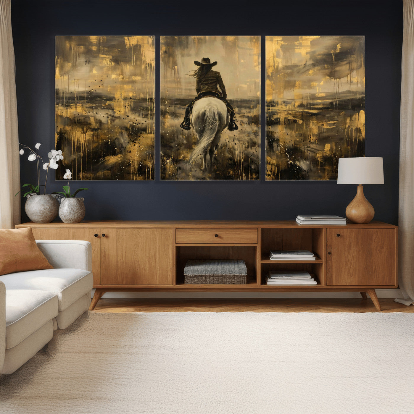 20465530-MGV-CV-36X24 - Cowgirl Wall Art Canvas Print, Western Horse Rider Wall Art, Framed Wall Art Ready to Hang