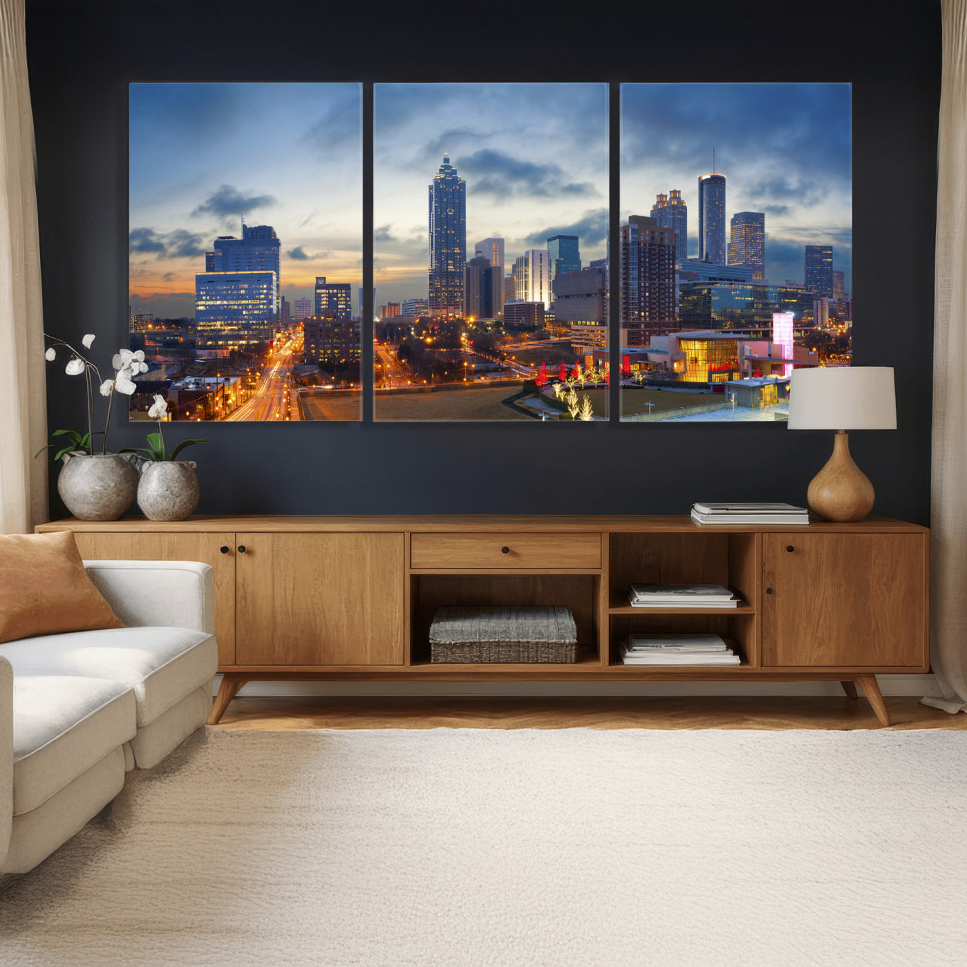18461309-MGV-CV-36X24 - Atlanta Skyline Wall Art Canvas Print, Atlanta Downtown Night Cityscape Print for Modern Urban Wall Decor