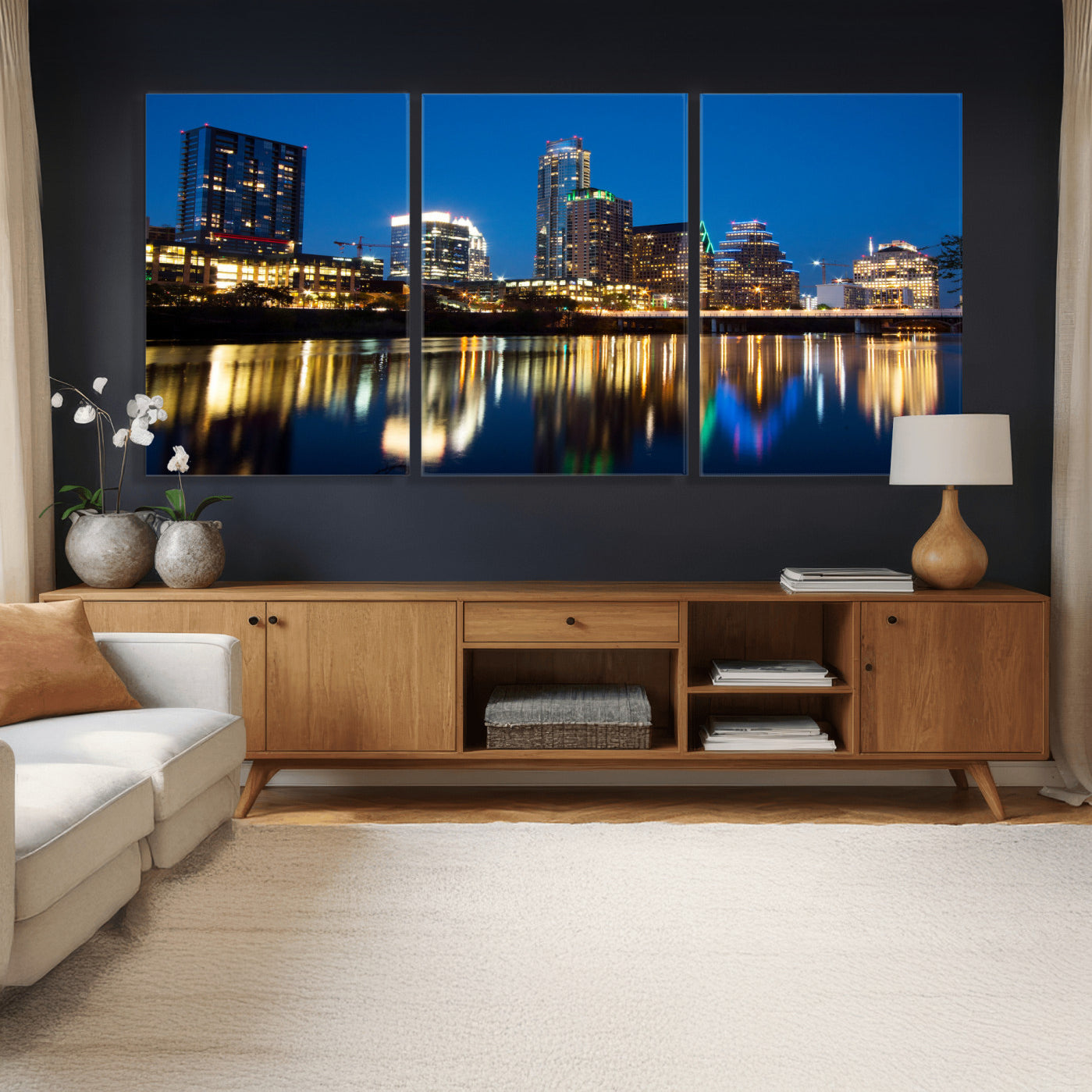 21916206-MGV-CV-36X24 - Austin Skyline Wall Art Canvas Print, Austin Downtown Night Cityscape Print for Modern Urban Wall Decor