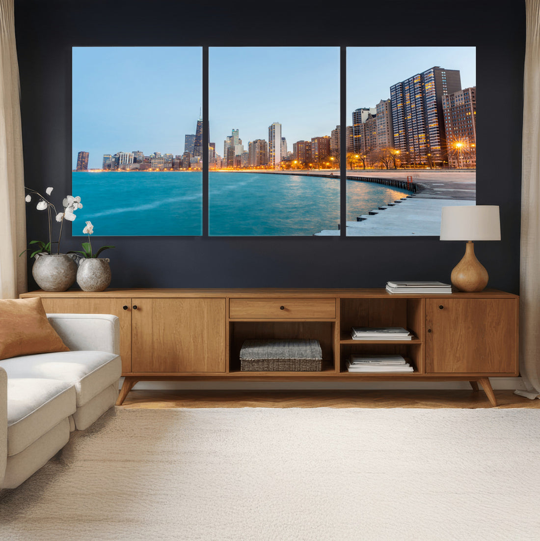 Chicago Wall Art Canvas Print, Chicago City Downtown Night Cityscape
