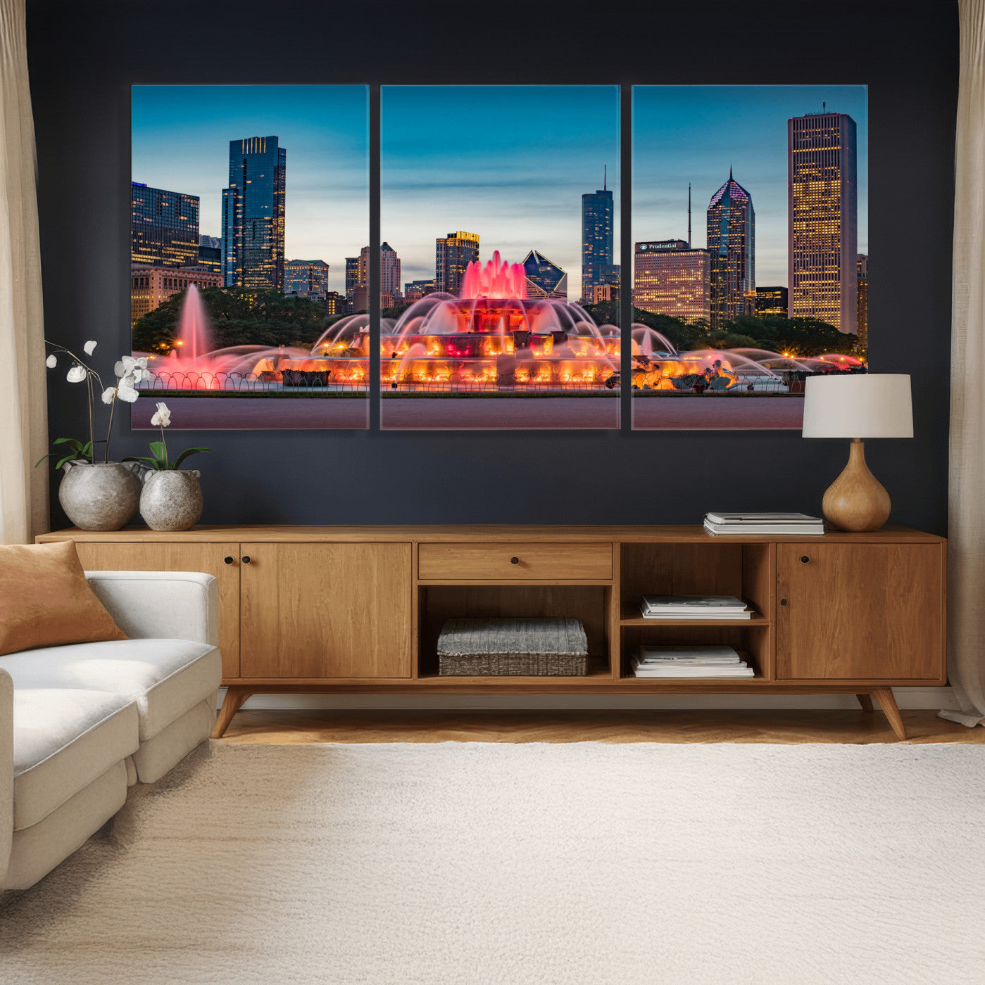 46805285-MGV-CV-36X24 - Chicago Wall Art Canvas Print, Chicago City Downtown Night Cityscape Print for Modern Urban Wall Decor