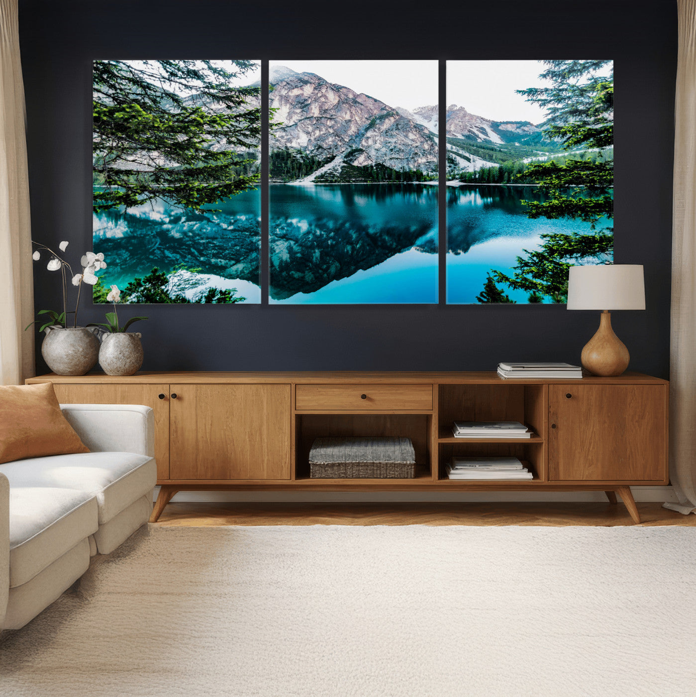 61202865-MGV-CV-36X24 - Alpine Mountain Lake Wall Art Canvas Print – Turquoise Reflection Landscape Photography Artwork Print for Living Room, Cabin, and Nature Home Decor