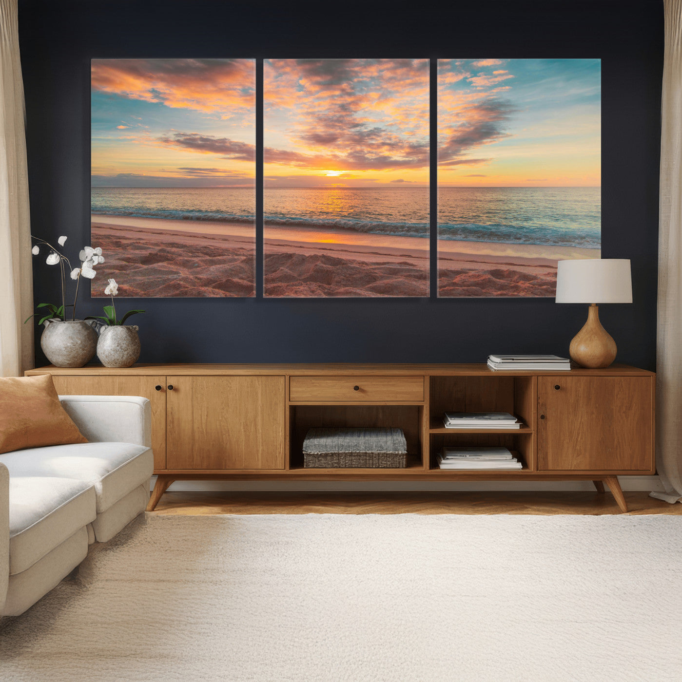 47151409-MGV-CV-36X24 - Sunset Beach Walk Wall Art Canvas Print – Soft Coastal Photography Artwork Print for Bedroom, Living Room, and Serene Home Decor