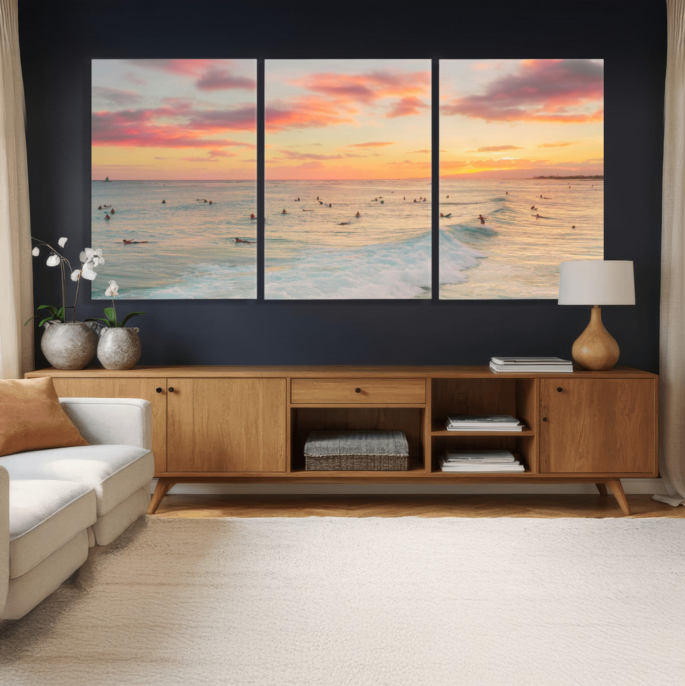 15069854-MGV-CV-36X24 - Sunset Beach Wall Art Canvas Print – Soft Coastal Photography Artwork Print for Bedroom, Living Room, and Serene Home Decor