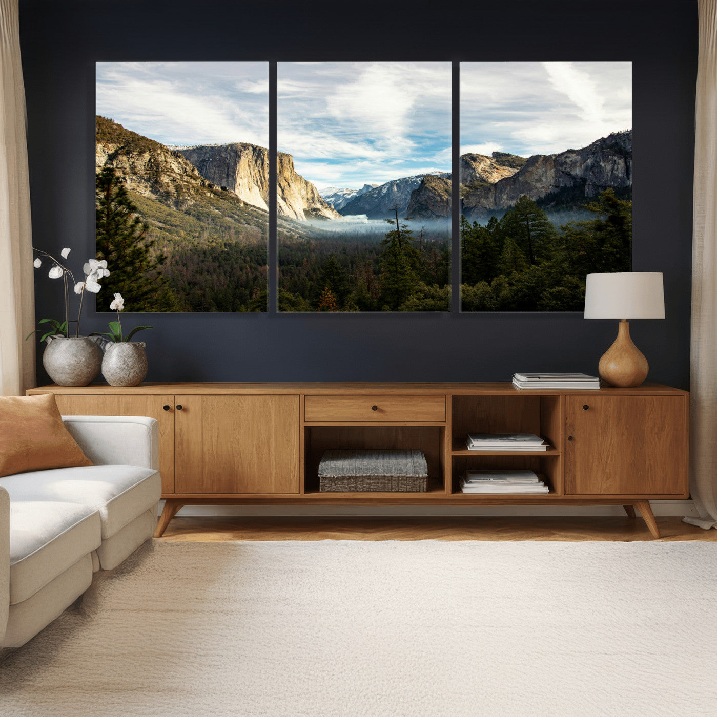 15089394-MGV-CV-36X24 - Yosemite Valley Mountain Landscape Wall Art Canvas Print, Granite Cliff Forest Valley Canvas Print, California National Park Scenic Art Printing