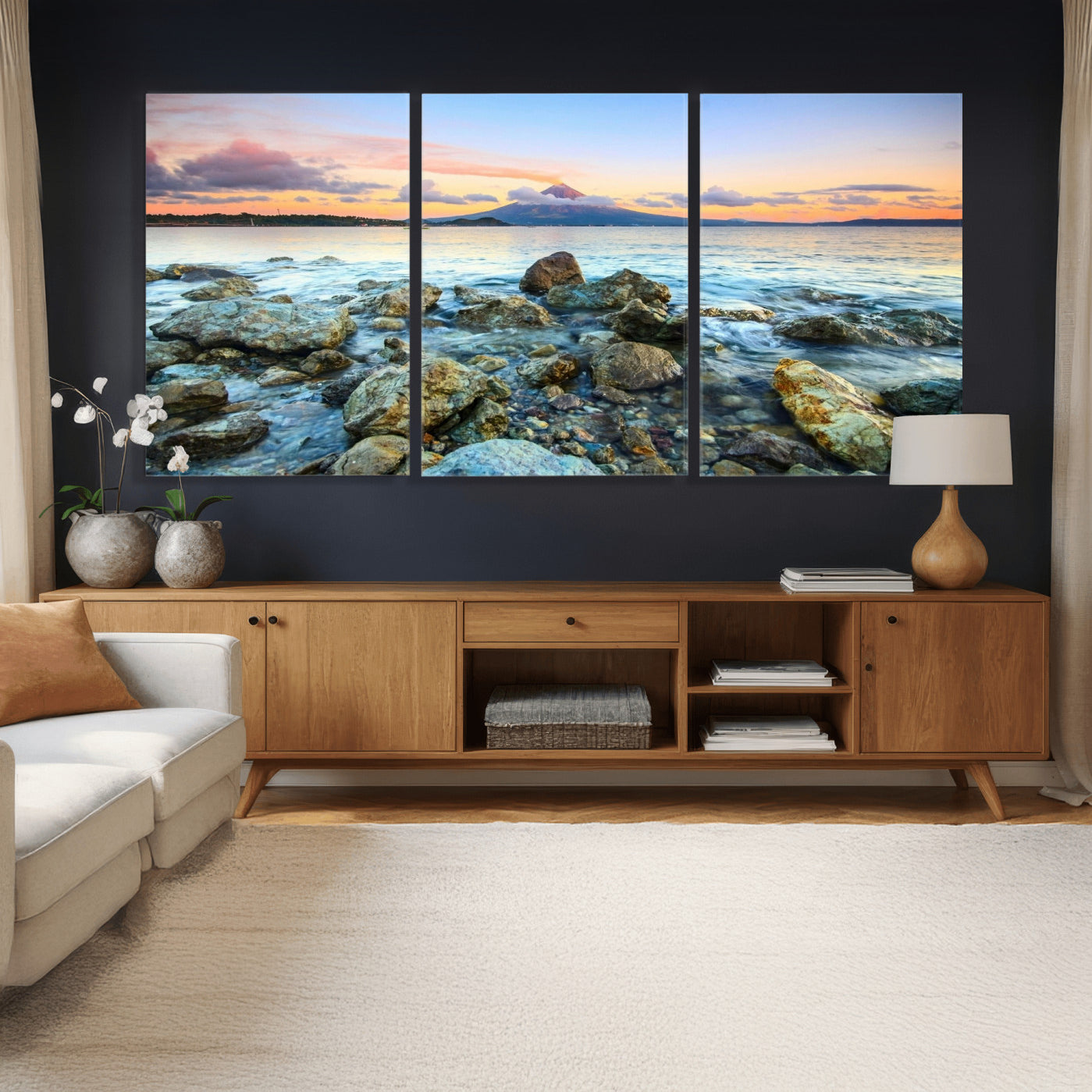 46869511-MGV-CV-36X24 - Mayon Volcano Seascape Landscape Wall Art Canvas Print, Tropical Ocean Shore Mountain Canvas Print, Philippines Coastal Scenic Art Printing