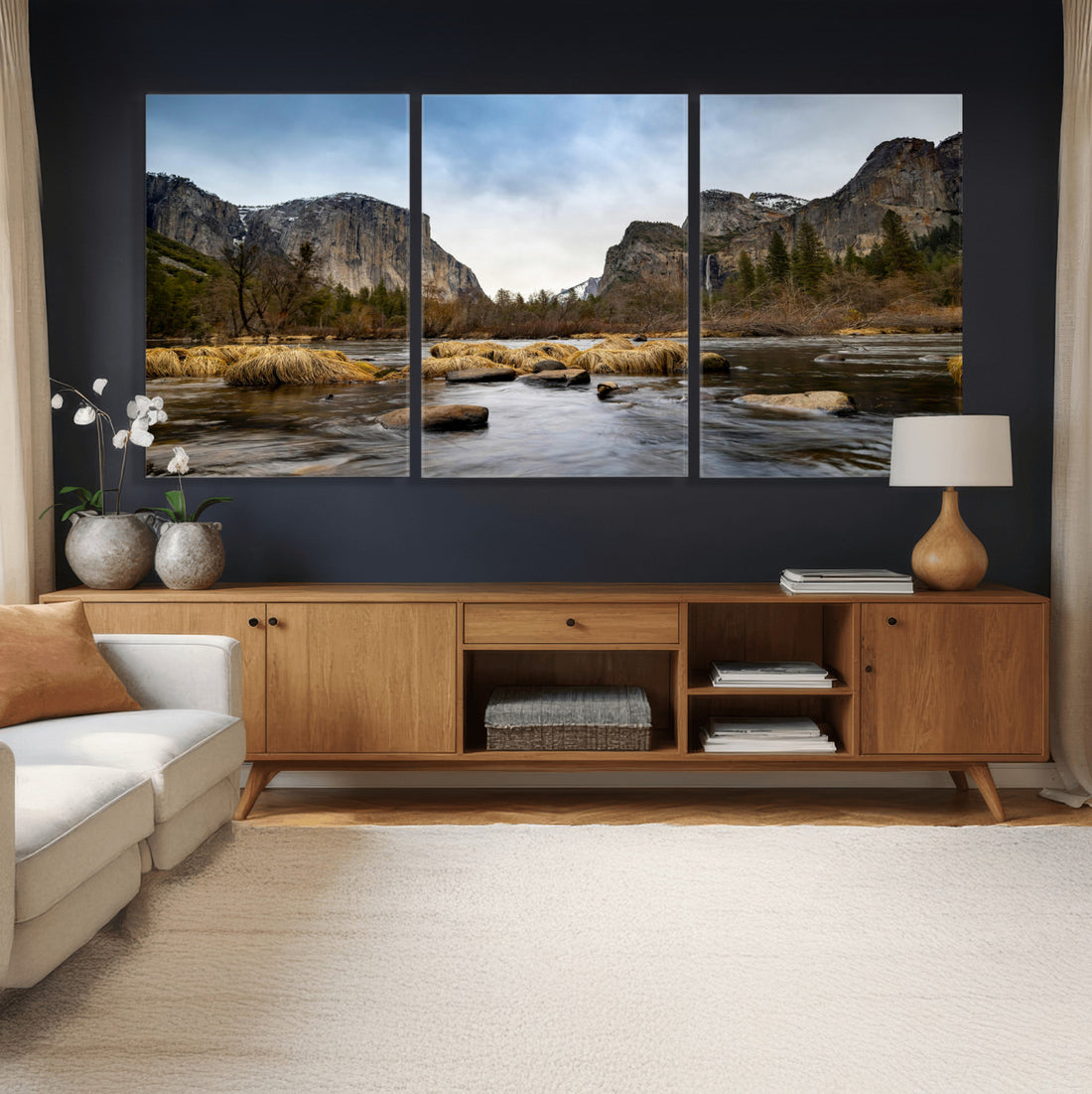 Yosemite Valley Mountain Landscape Wall Art Canvas Print, Granite Cliff Forest Valley Scenery