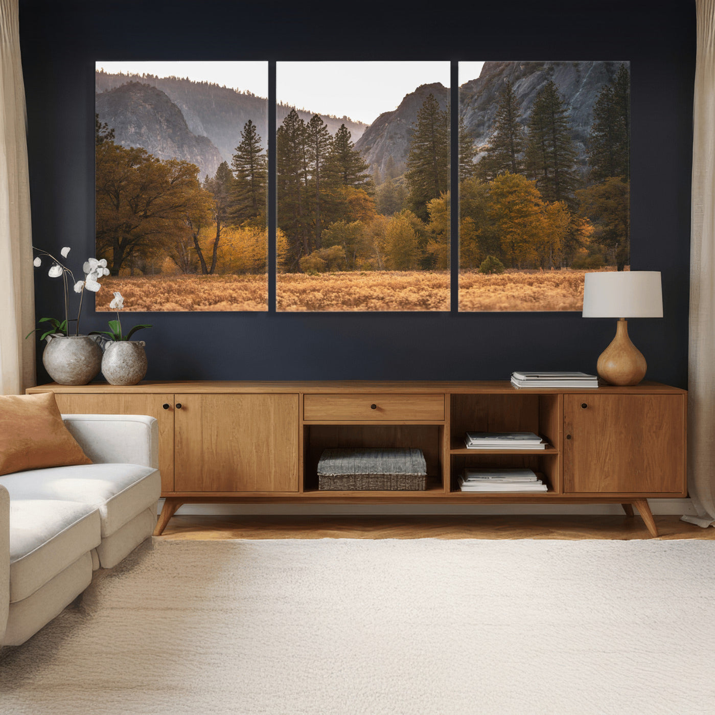 61682763-MGV-CV-36X24 - Yosemite Valley Autumn Forest Landscape Wall Art Canvas Print, Granite Mountain Pine Trees Canvas Print, California National Park Fall Scenic Art Printing