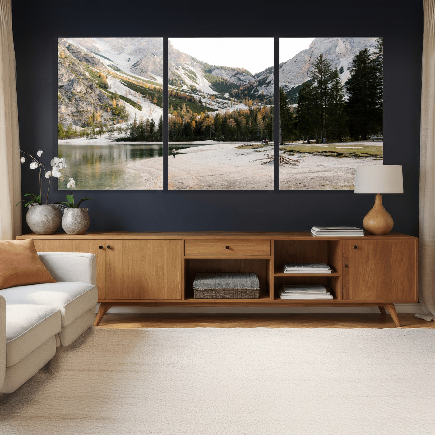89246758-MGV-CV-36X24 - Lake Braies Alpine Landscape Wall Art Canvas Print, Dolomites Mountain Lake Forest Canvas Print, Italian Alps Scenic Nature Art Printing