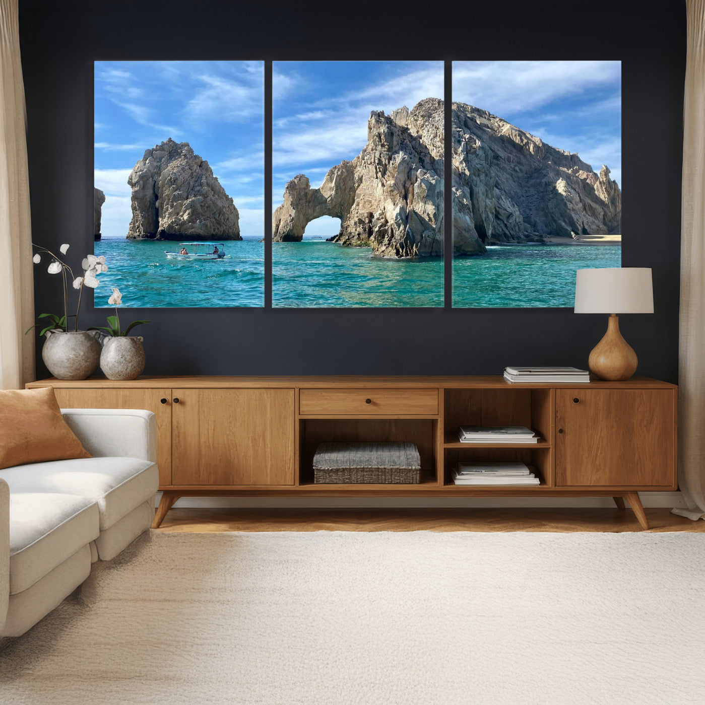 20946478-MGV-CV-36X24 - El Arco Cabo San Lucas Ocean Arch Wall Art Canvas Print, Baja California Rock Arch Seascape Canvas Print, Mexico Coastal Landmark Scenic Art Printing