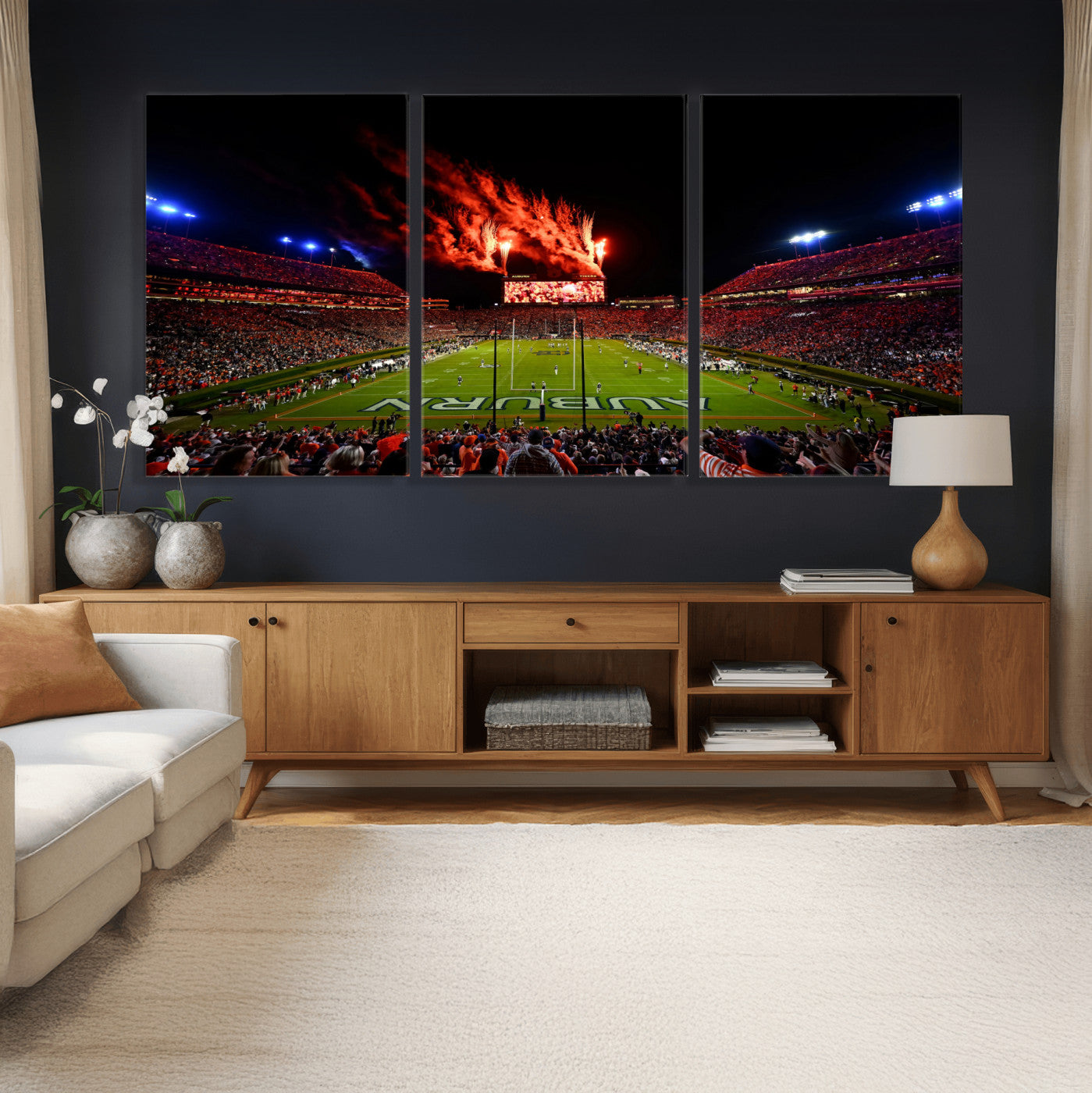 81918884-MGV-CV-36X24 - Auburn Stadium Wall Art Canvas Print, College Football Night Game Crowd, Jordan Hare Stadium Artwork