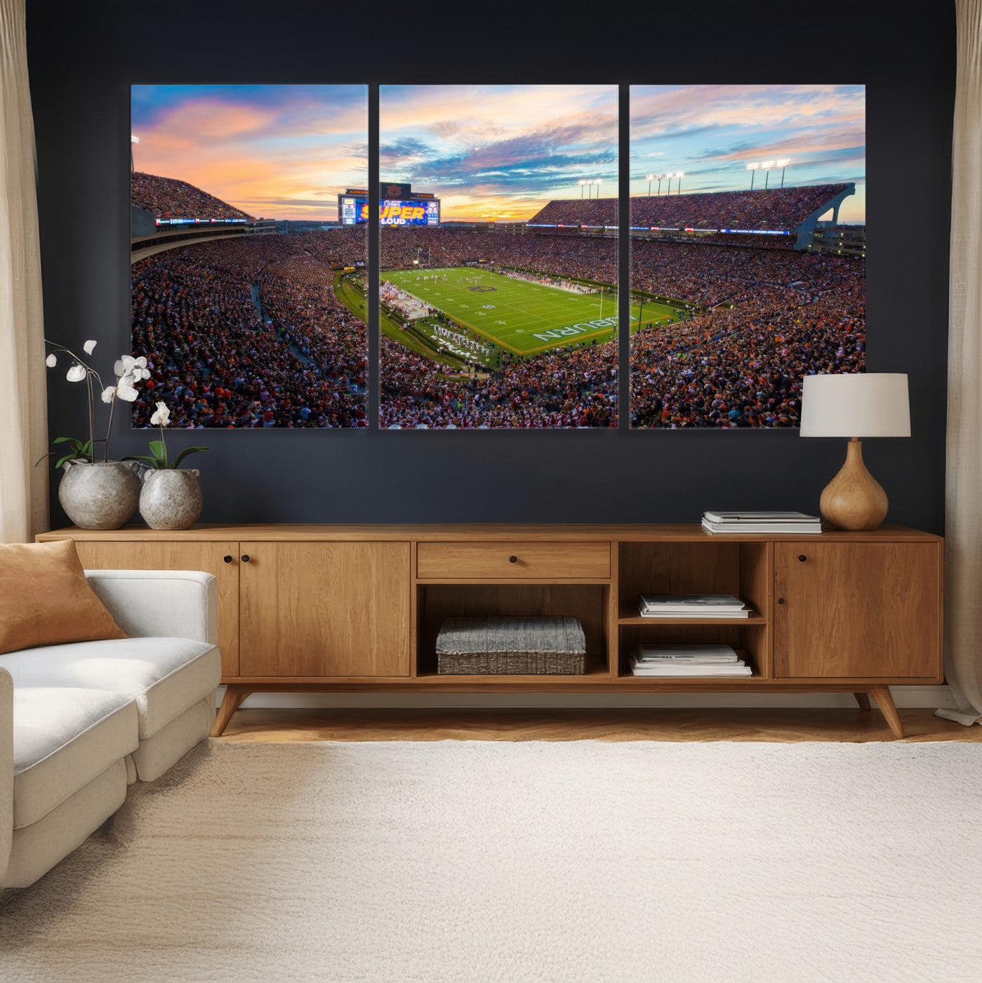 75203764-MGV-CV-36X24 - Auburn Stadium Sunset Wall Art Canvas Print, Jordan Hare Stadium Game Day Crowd, Auburn Tigers Football Artwork