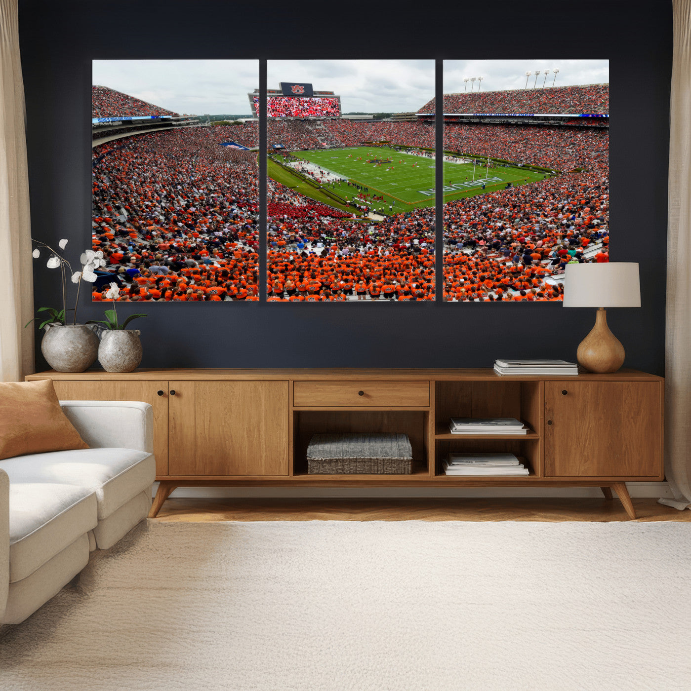 82562490-MGV-CV-36X24 - Auburn Stadium Sunset Wall Art Canvas Print, Jordan Hare Stadium Game Day Crowd, Auburn Tigers Football Artwork