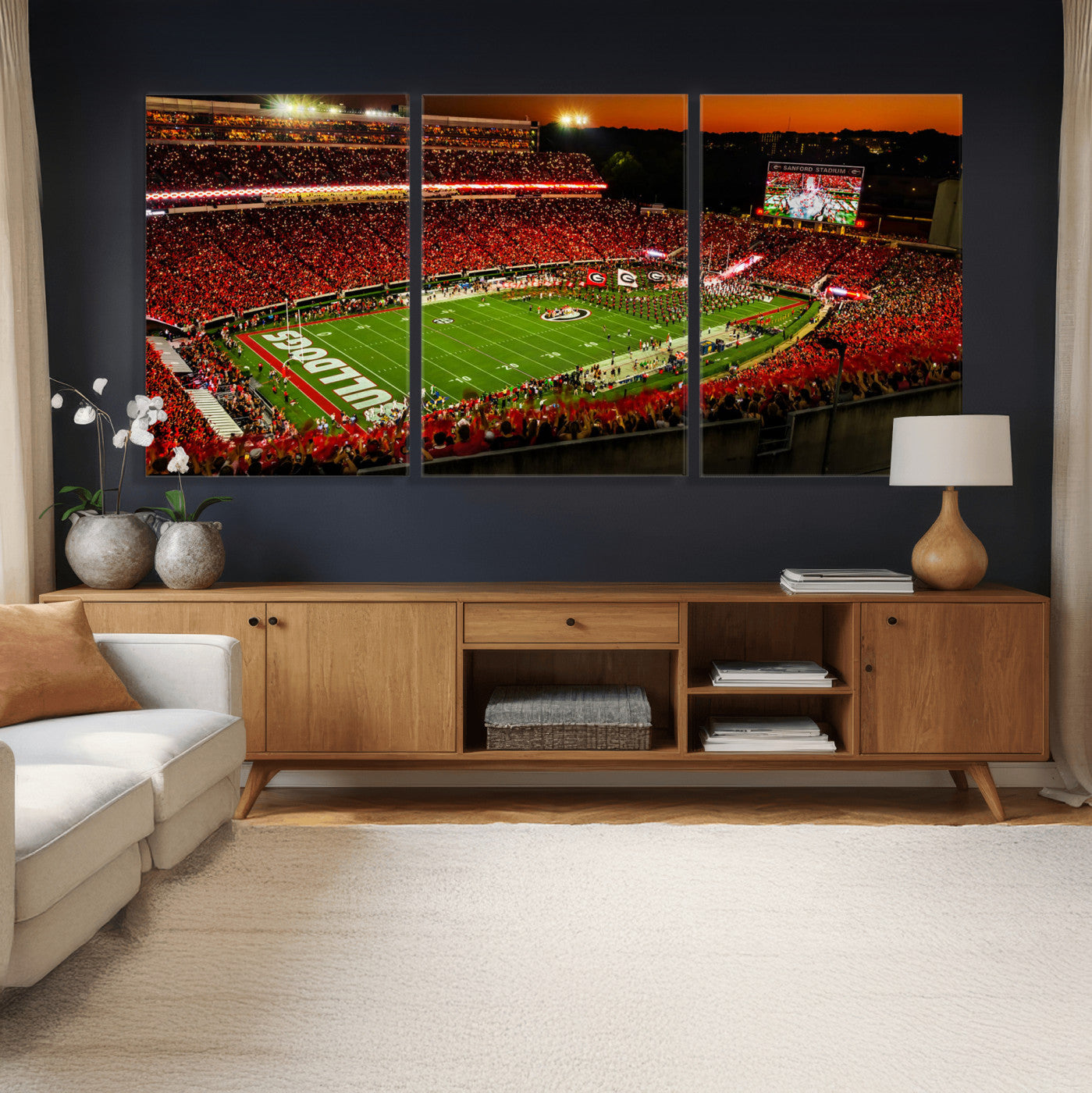 48894104-MGV-CV-36X24 - Georgia Bulldogs Stadium Wall Art Canvas Print, Sanford Stadium Night Game Panorama, College Football Crowd Wall Decor