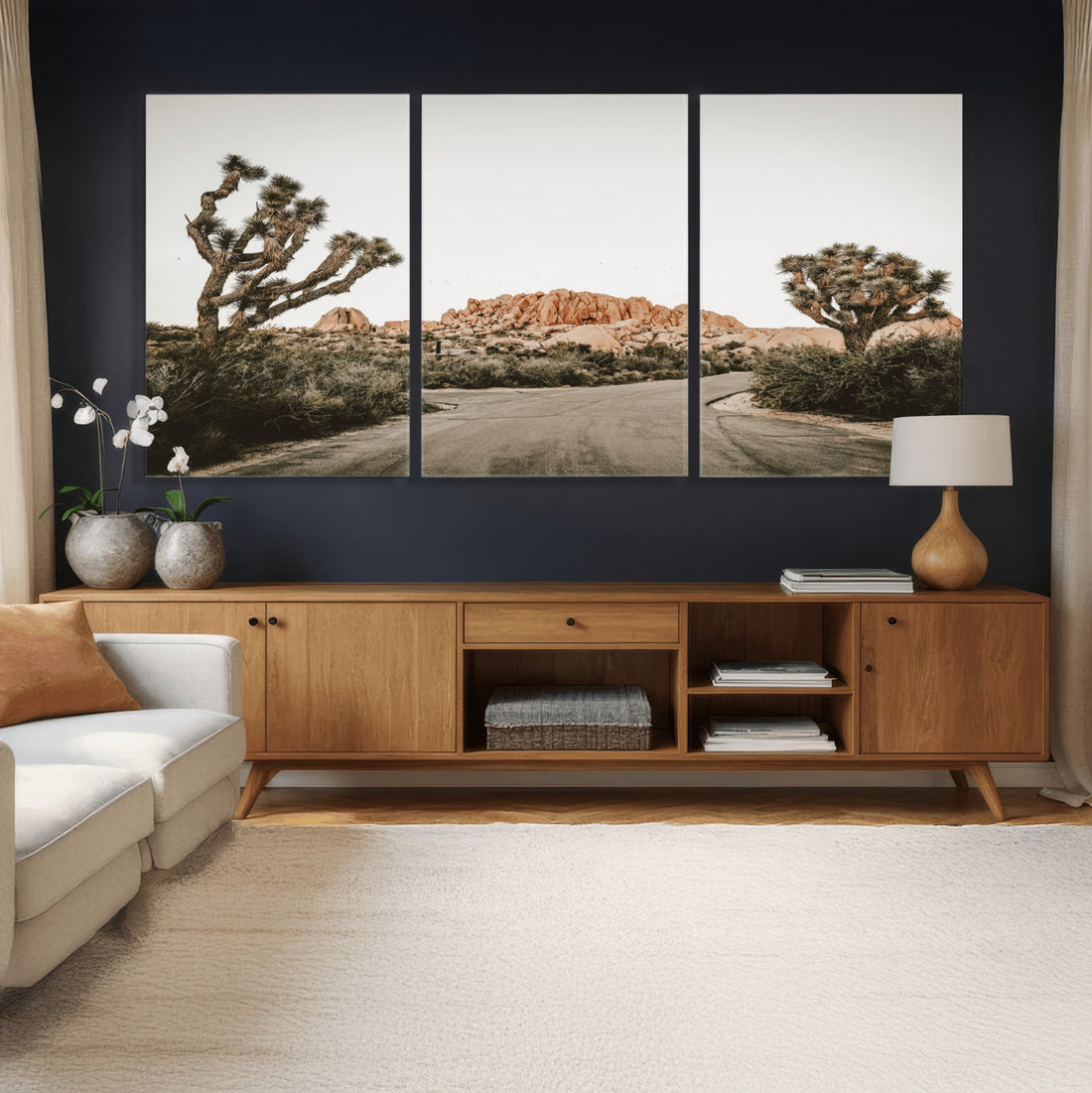 Joshua Tree Desert Wall Art Canvas Print, Minimal Southwestern Landscape for Modern and Boho Interiors