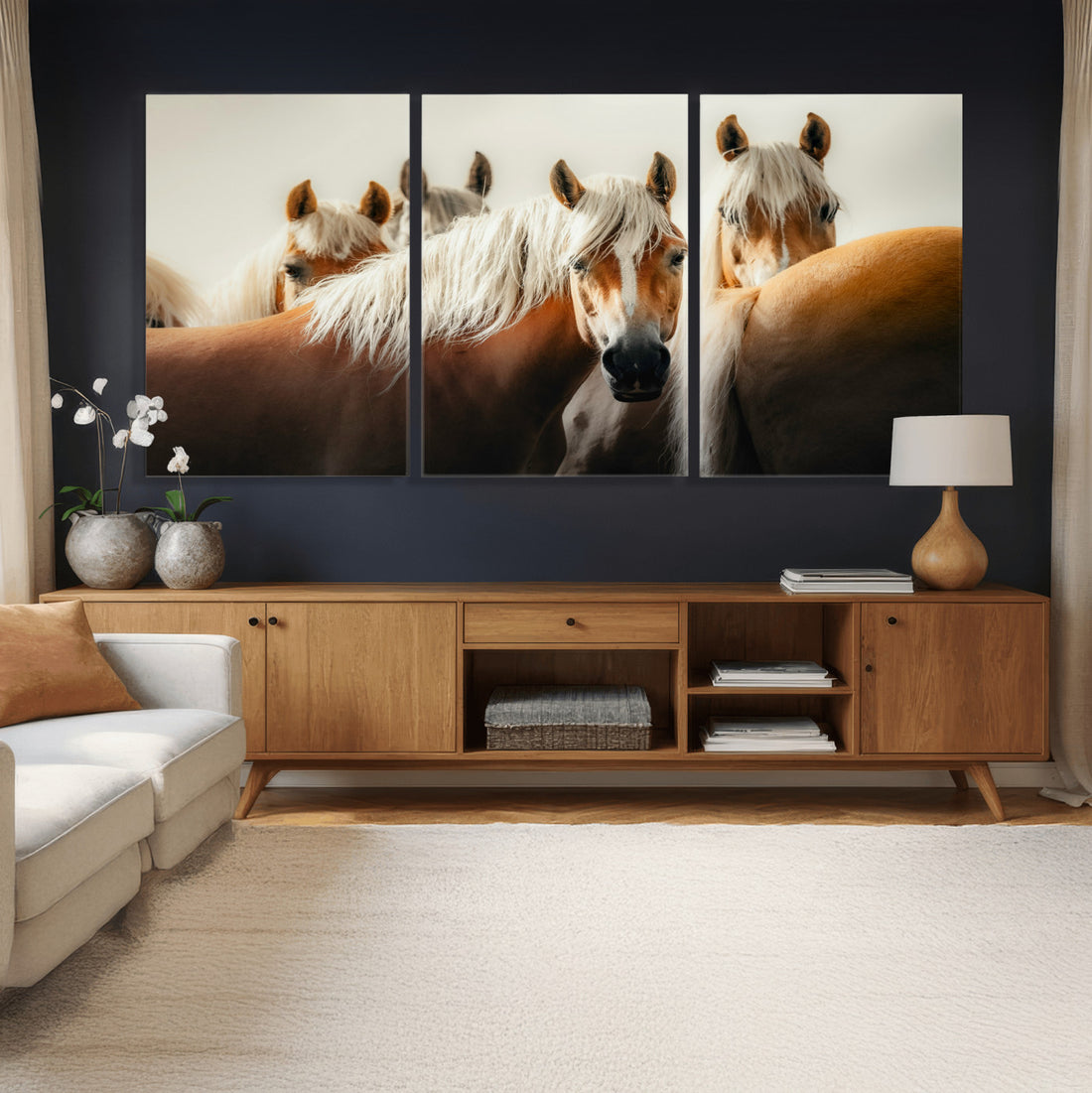 Wild Horse Herd Wall Art Canvas Print, Natural Horse Portrait Nature Decor