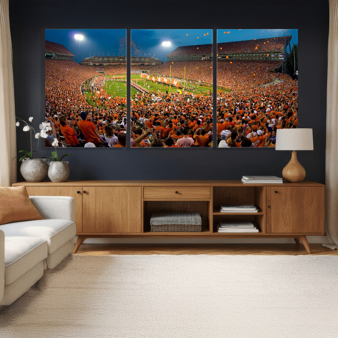 42850097-MGV-CV-36X24 - Clemson Tigers Memorial Stadium Wall Art Canvas Print, Death Valley Football Stadium Artwork, Packed Game Night Crowd Scene
