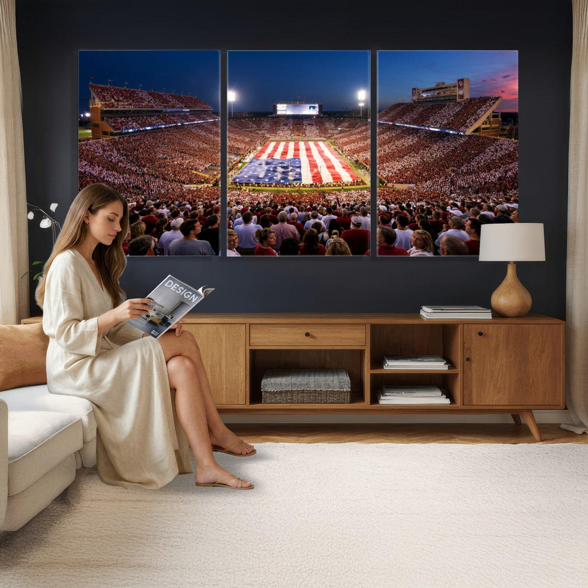 59917418-MGV-CV-36X24 - Oklahoma Memorial Stadium Wall Art Canvas Print – Oklahoma Sooners Football Artwork for Home, Office, and Sports Room Decor