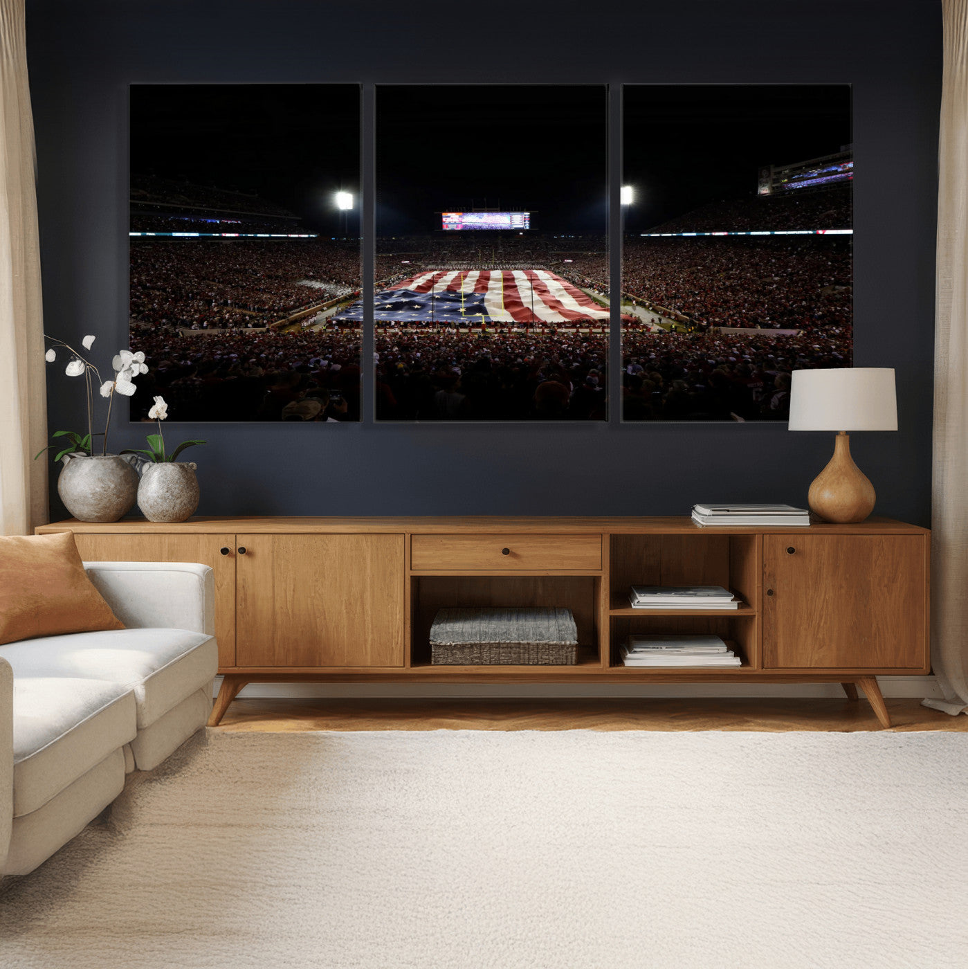 98418189-MGV-CV-36X24 - Oklahoma Memorial Stadium Wall Art Canvas Print – Oklahoma Sooners Football Artwork for Home, Office, and Sports Room Decor