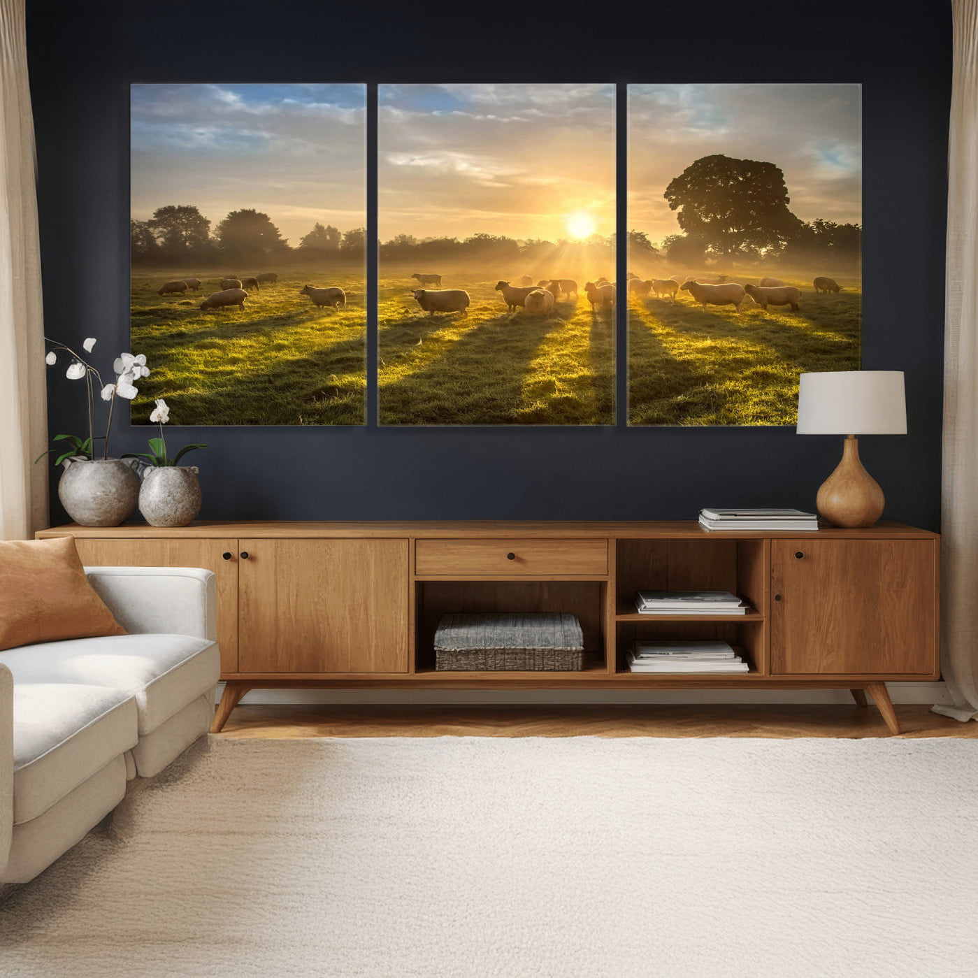 70307422-MGV-CV-36X24 - Sheep Pasture Wall Art Canvas Print – Rural Farm Animal Artwork