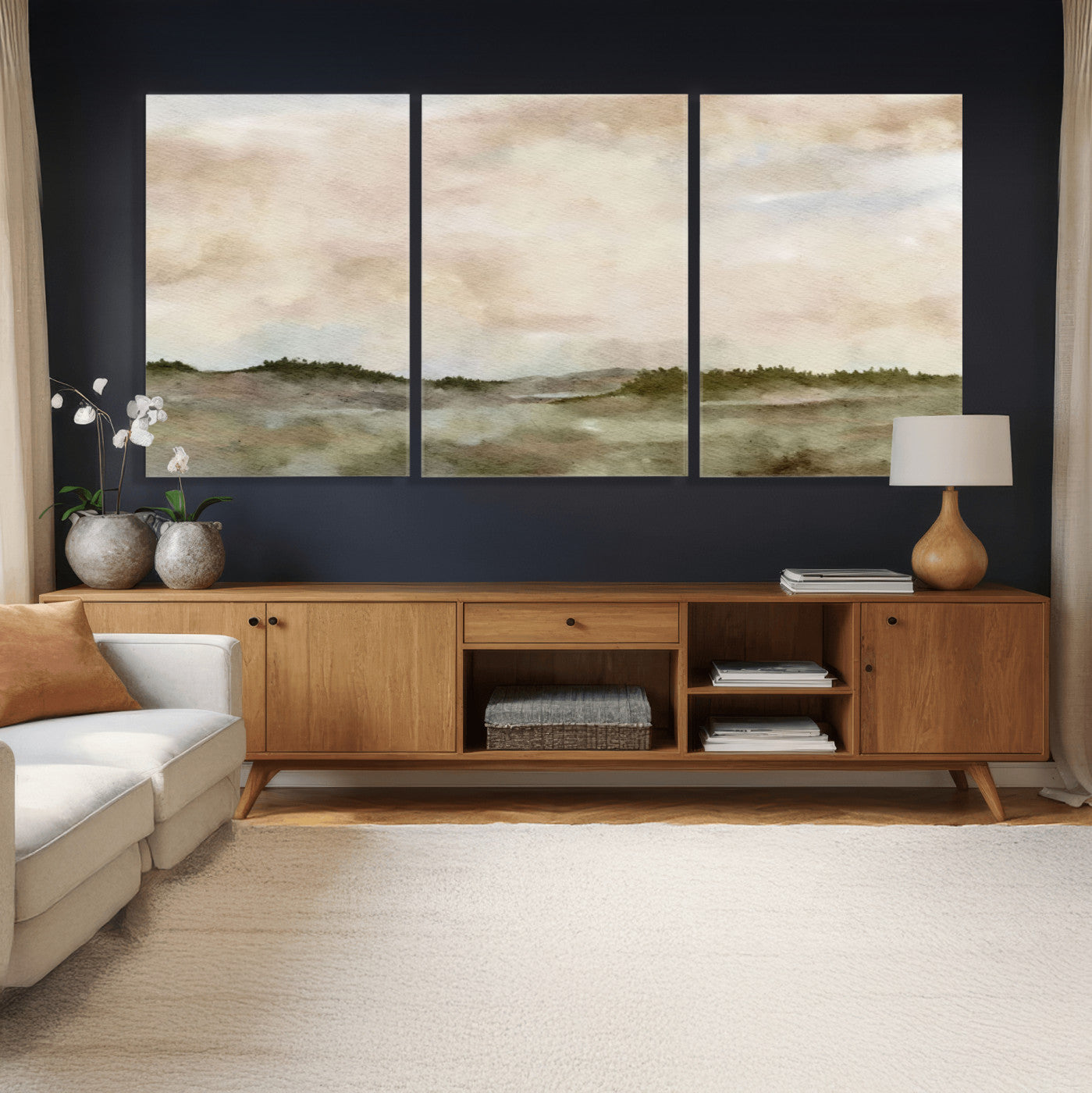 13578069-MGV-CV-36X24 - Abstract Landscape Wall Art Canvas Print, Watercolor Pastoral Landscape Painting Wall Decor for Modern Farmhouse Interiors