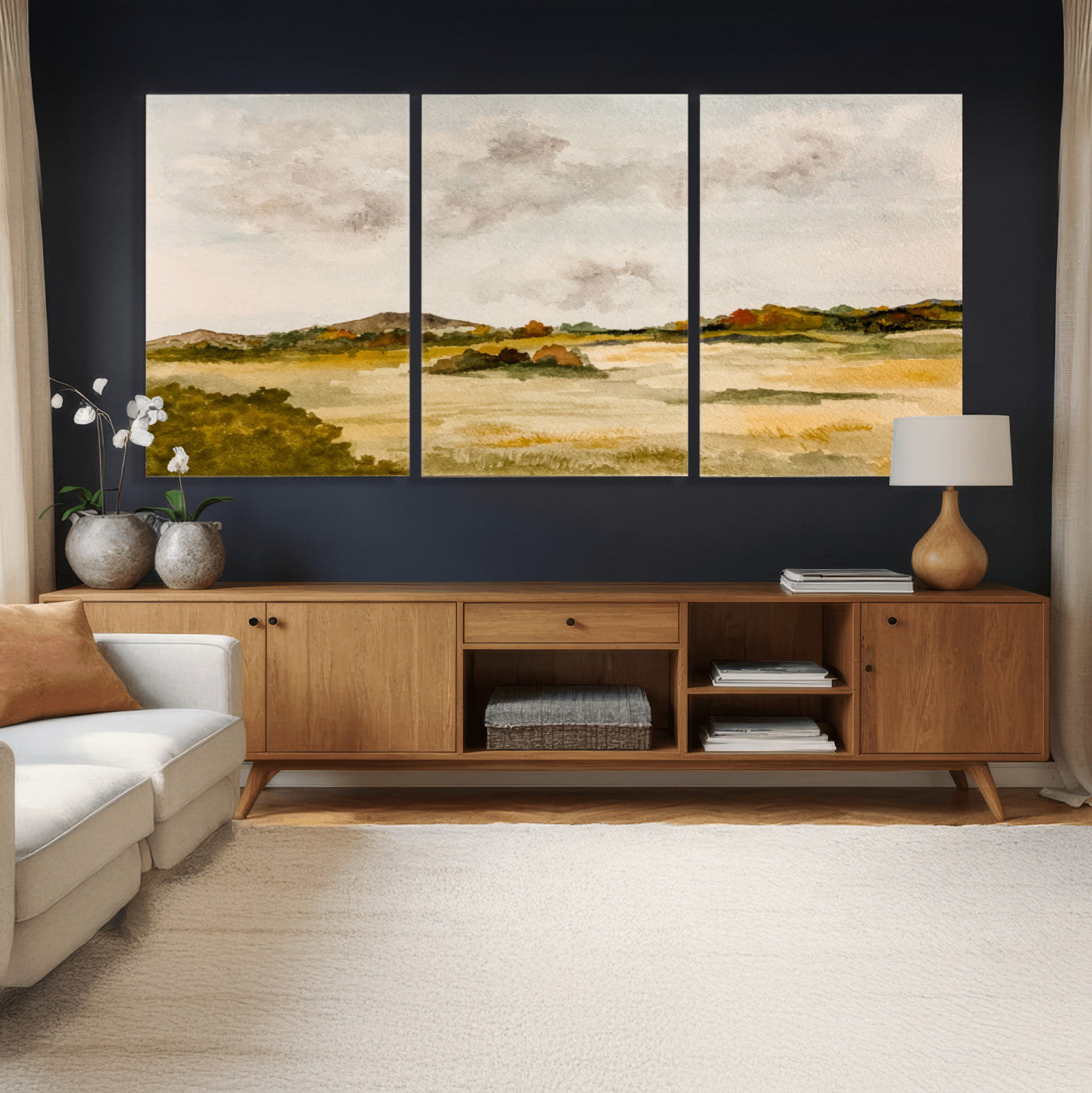 94151004-MGV-CV-36X24 - Watercolor Abstract Countryside Wall Art Canvas Print, Neutral Pastoral Landscape Painting Wall Decor for Modern Farmhouse Interiors