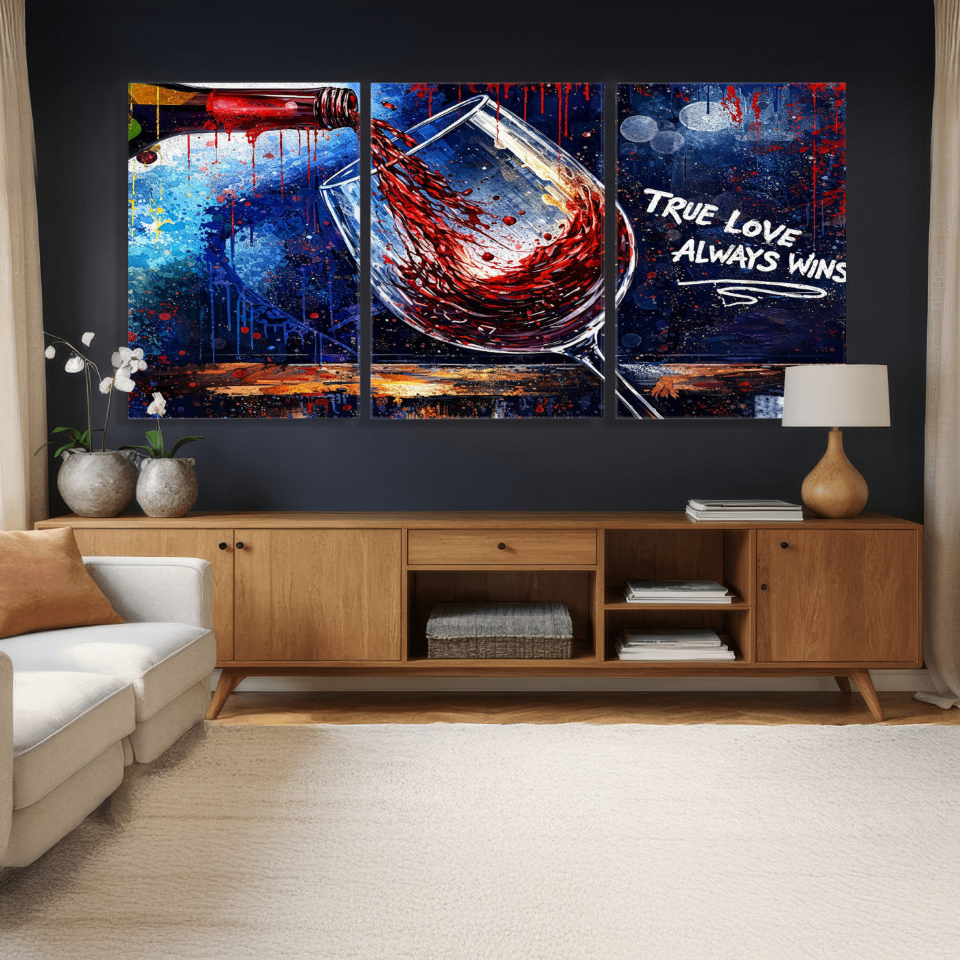 88788932-MGV-CV-36X24 - Red Wine Splash Abstract Wall Art Canvas Print, Modern Wine Glass Painting Canvas Print, Romantic Quote Contemporary Bar Art Print