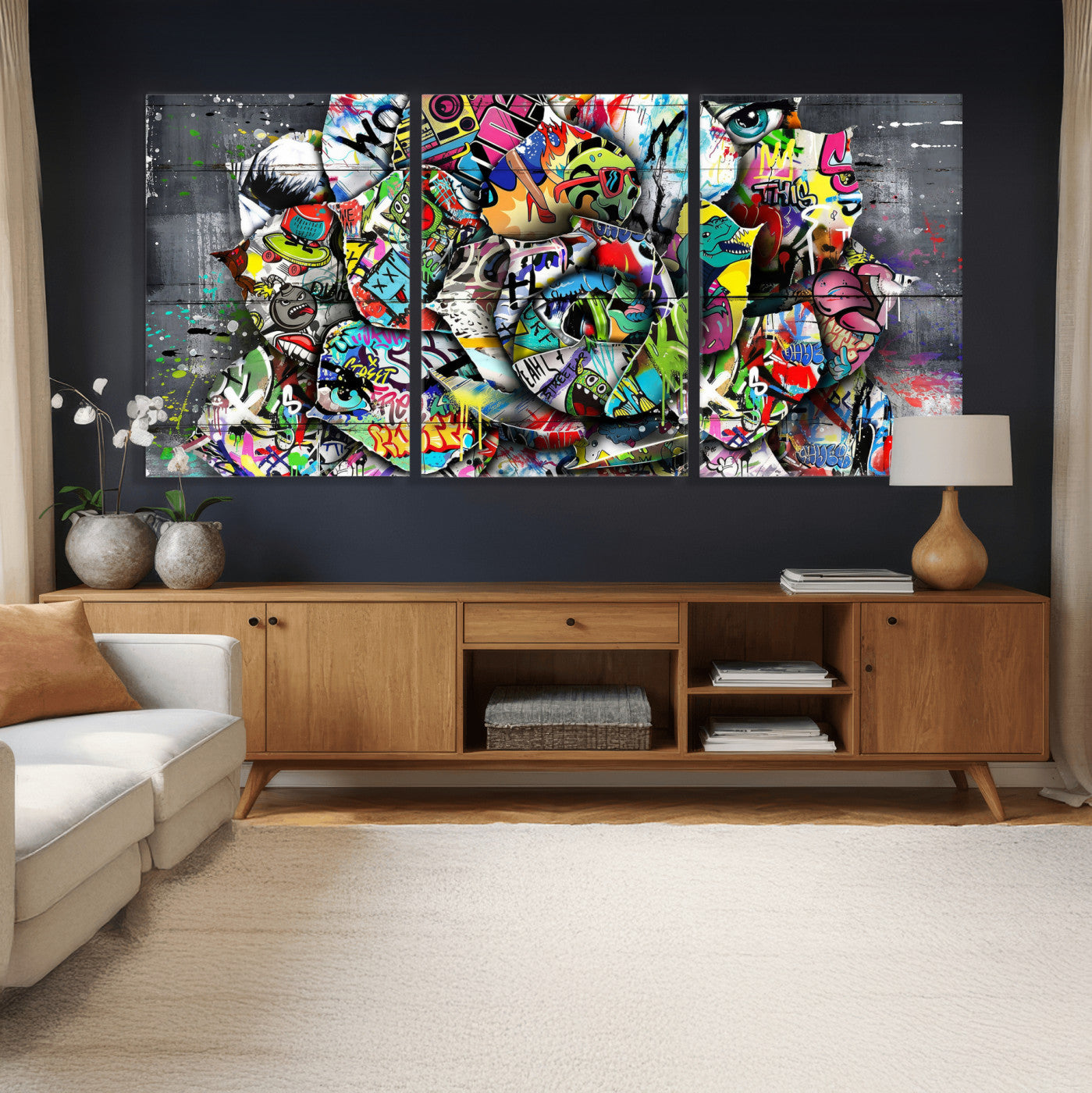 77553344-MGV-CV-36X24 - Abstract Graffiti Collage Street Art Wall Art Canvas Print, Colorful Urban Pop Art Canvas Print, Modern Graffiti Patchwork Contemporary Art Printing
