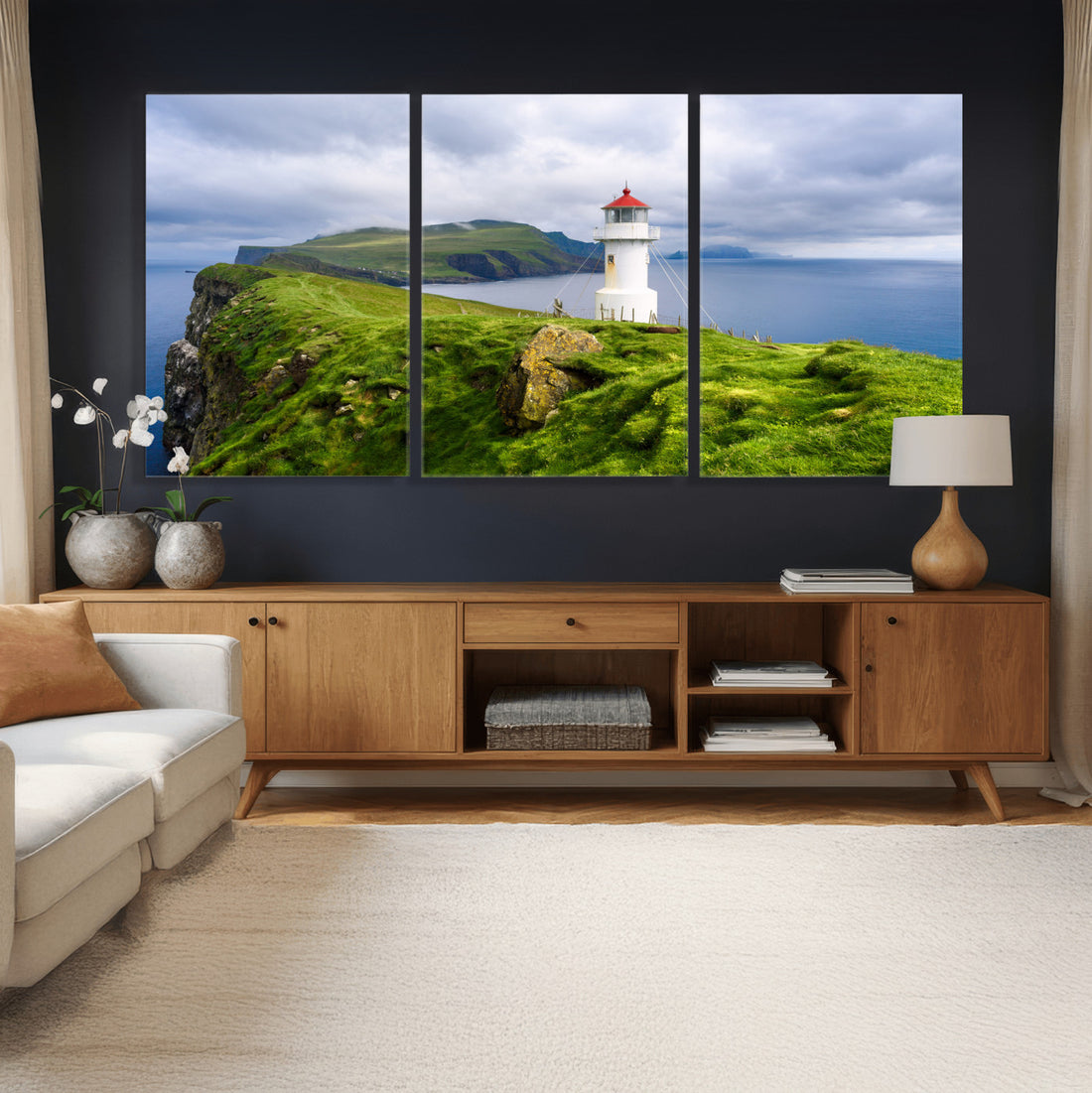 Coastal Lighthouse Wall Art Canvas Print, Cliffside Ocean Landscape