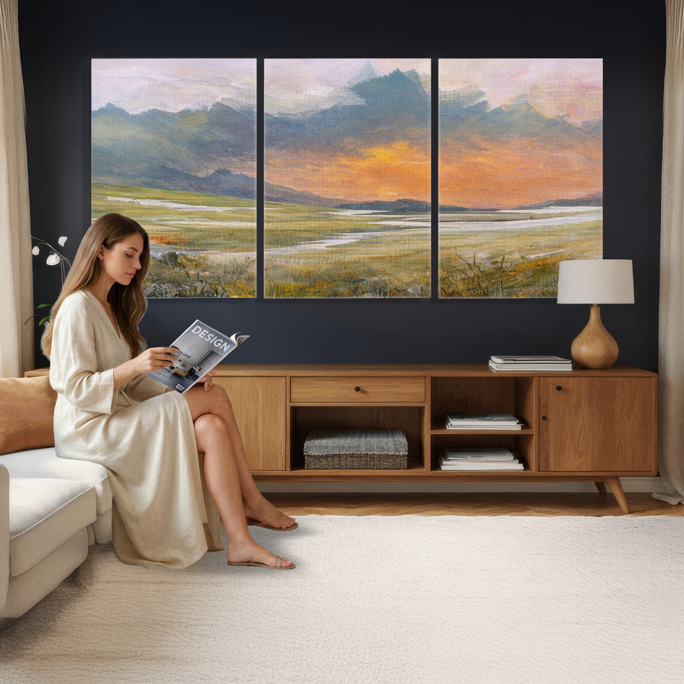 39892091-MGV-CV-36X24 - Mountain Sunset Wall Art Canvas Print Vintage Landscape Panorama Rustic Nature Decor