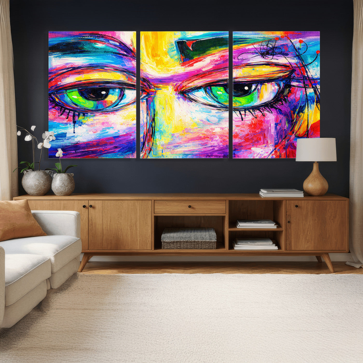 99390655-MGV-CV-36X24 - Colorful Abstract Face Wall Art Canvas Print – Modern Pop Art Portrait Artwork for Contemporary Living Room Decor