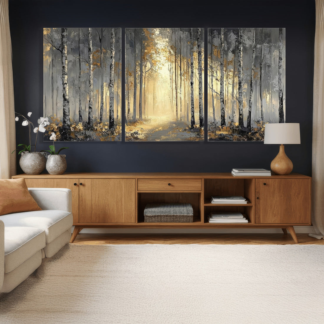 Abstract Birch Forest Wall Art Canvas Print | Modern Neutral Woodland Landscape