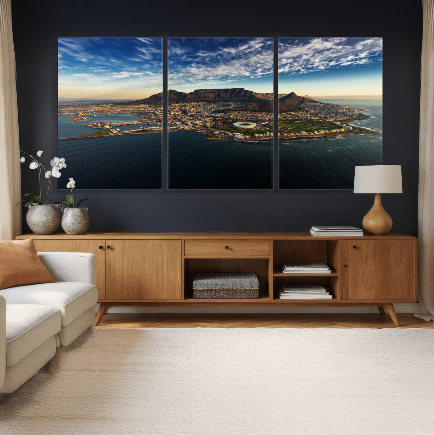 14654591-MGV-CV-36X24 - Cape Town Skyline Wall Art Canvas Print – Table Mountain Coastal Cityscape Artwork for Modern Office Decor