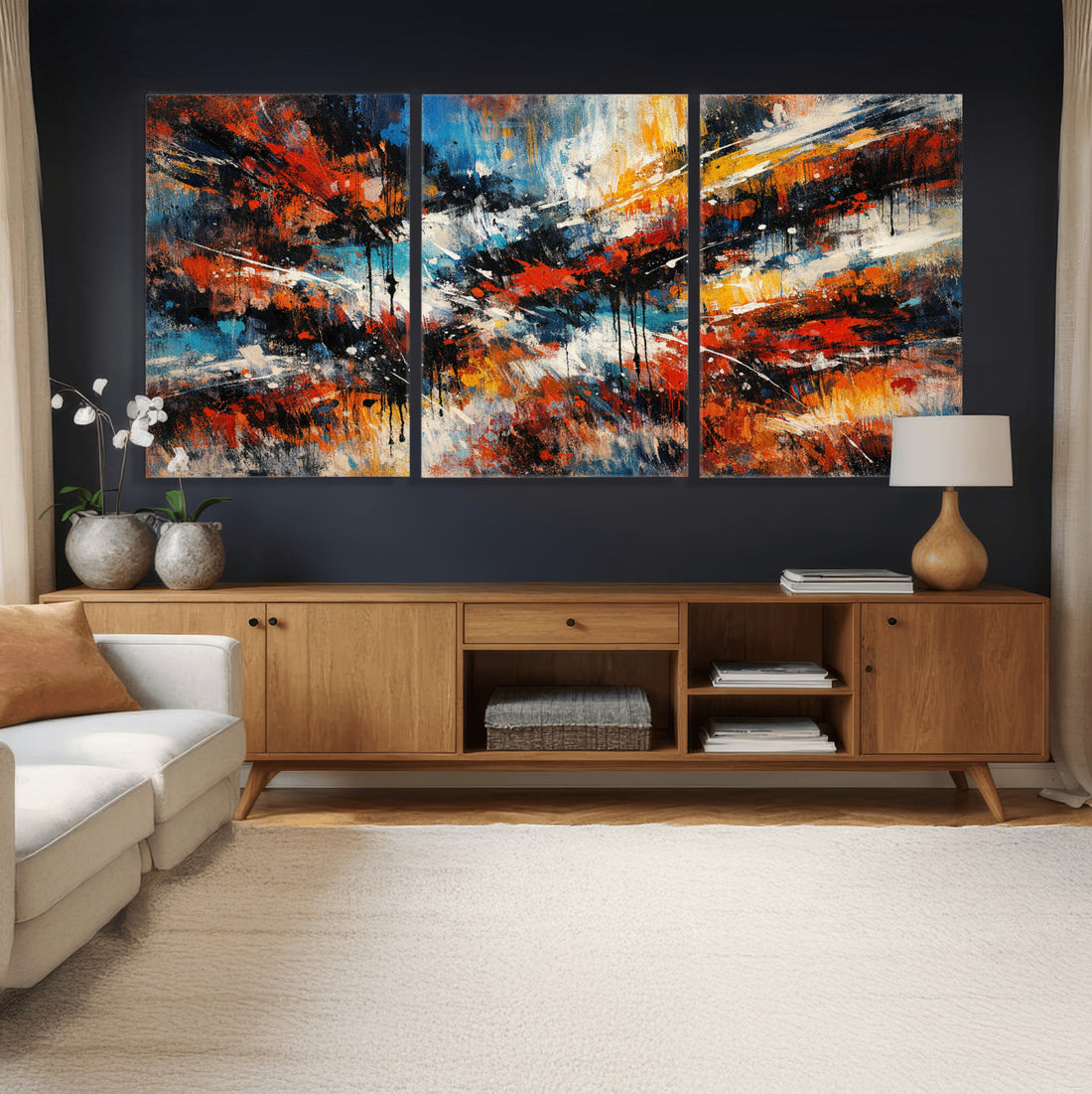 Lyrical Abstract Wall Art Canvas Print, Orange Blue Abstract