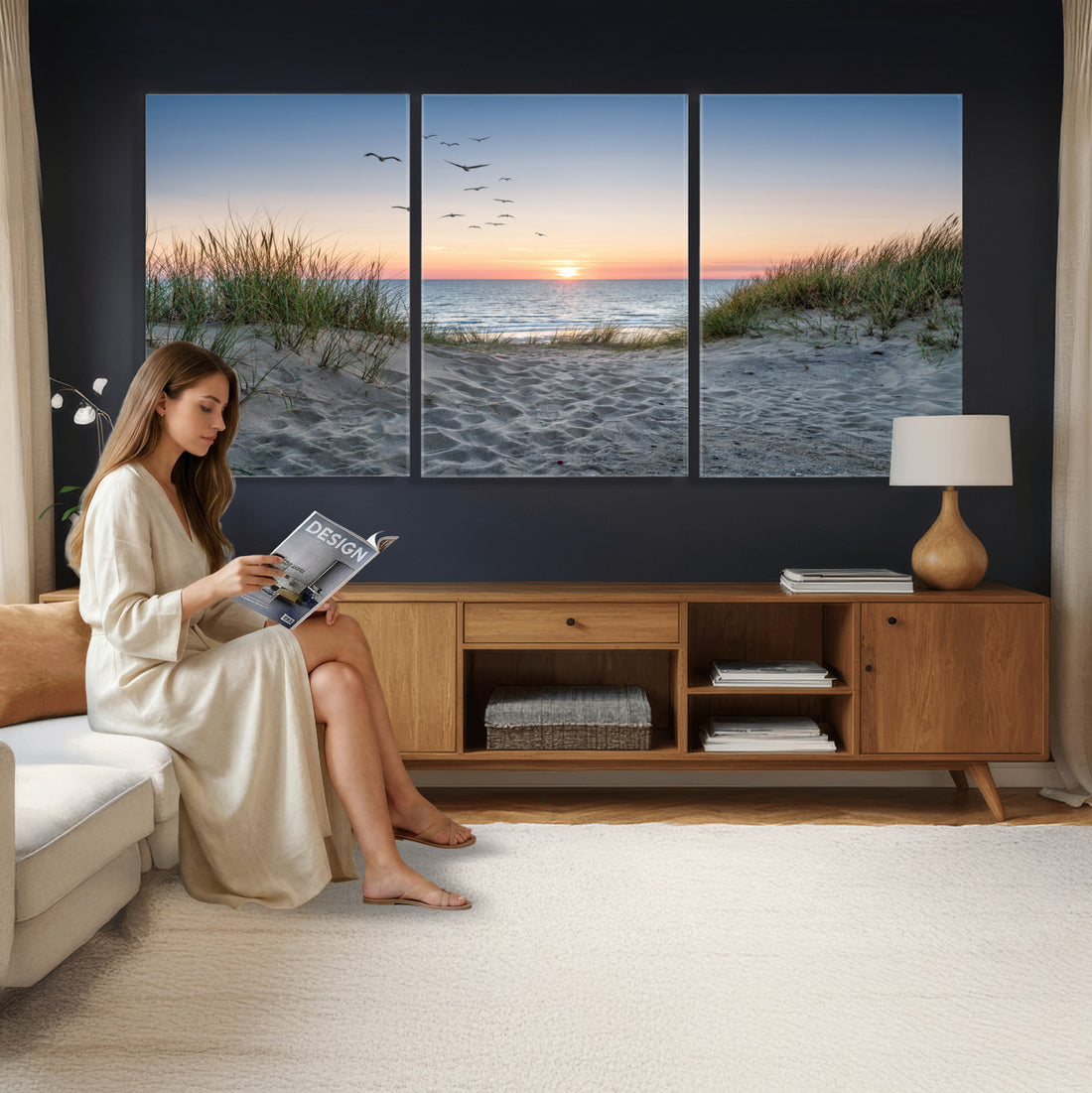Sandy Dune Path Sunset Canvas Wall Art | Seagulls Beach Photography