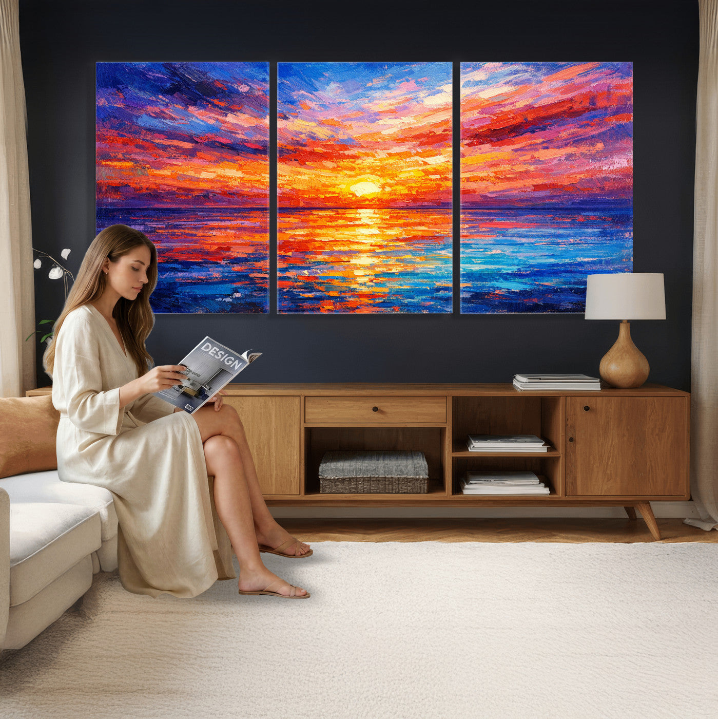 54915078-MGV-CV-36X24 - Colorful Knife Ocean Sunset Canvas — Orange Pink Teal Expressionist Sea Print | Colorful Coastal Wall Art | Vibrant Beach Decor Gift